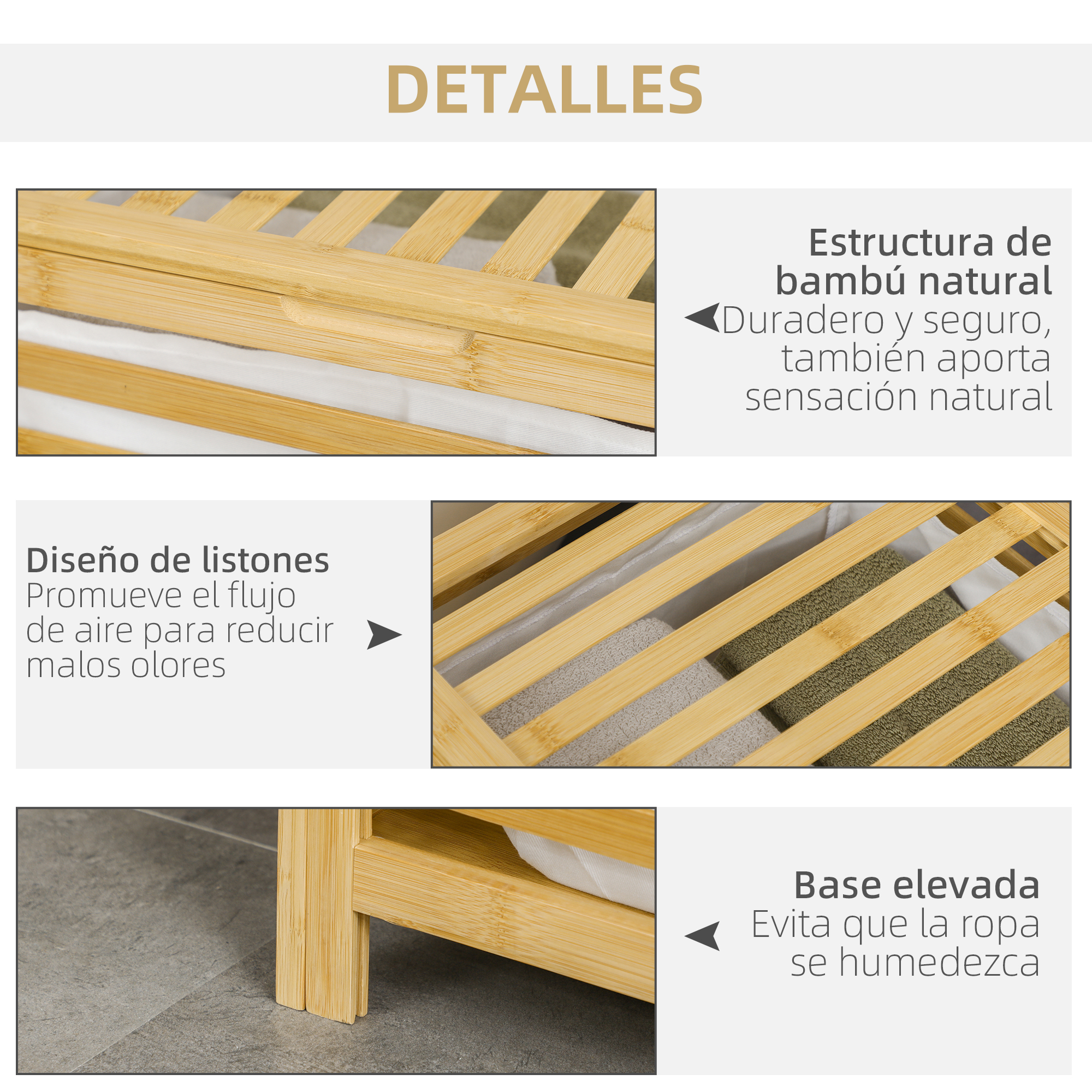 Estructura de bambú con diseño de listones, base elevada.