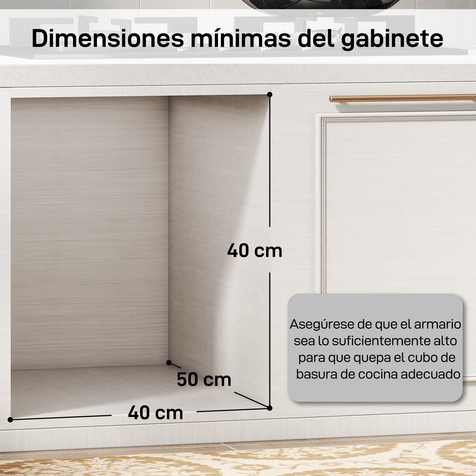Un armario de cocina vacío con dimensiones de 40x50x40 cm.