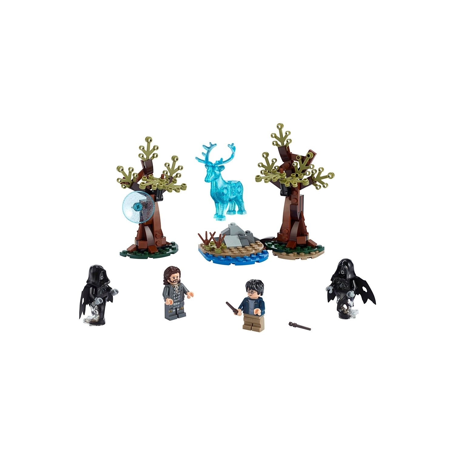 Lego-Figuren: Harry, Sirius, Dementoren, Bäume, Hirsch und See