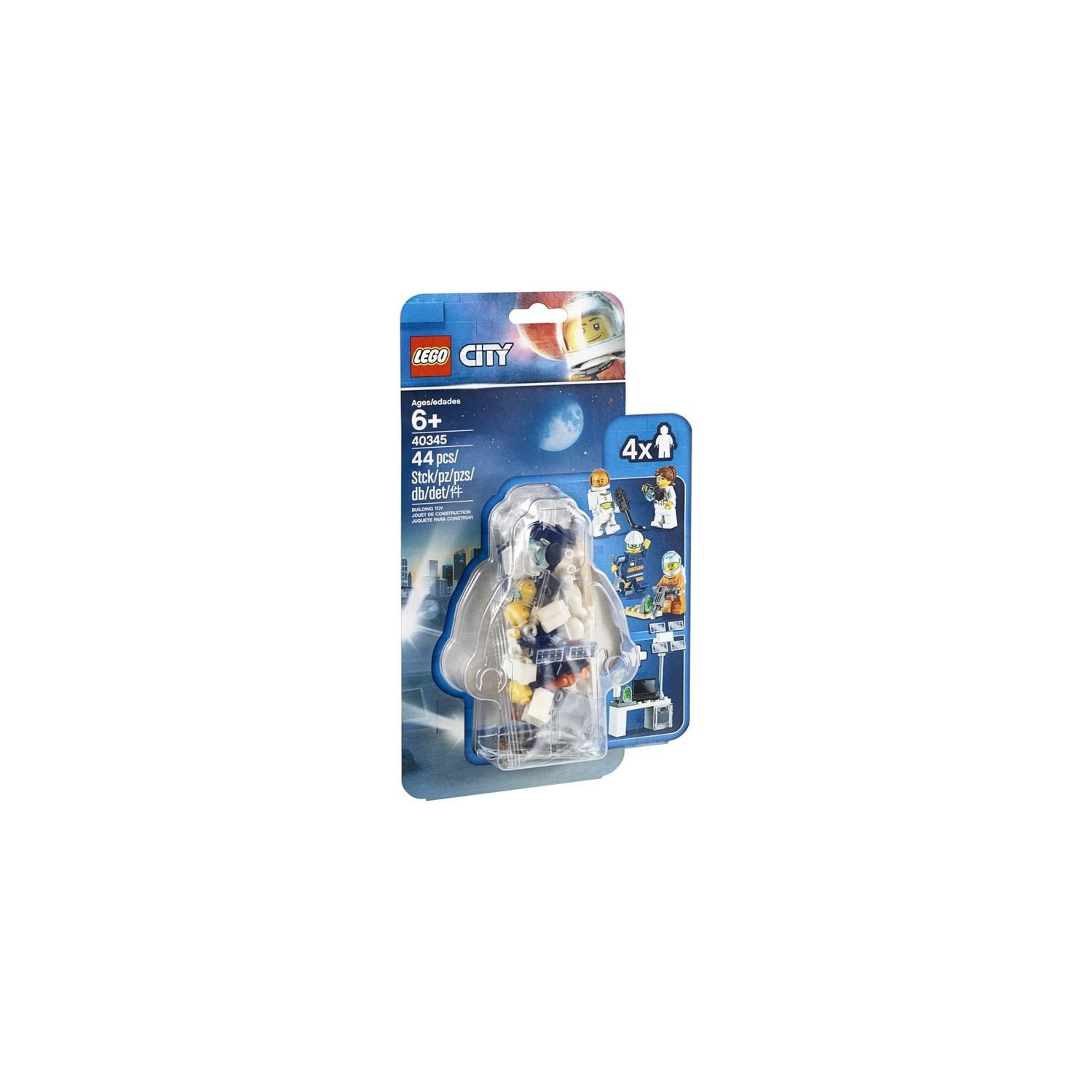 Set LEGO City con quattro minifigure di astronauta e accessori a tema spaziale.