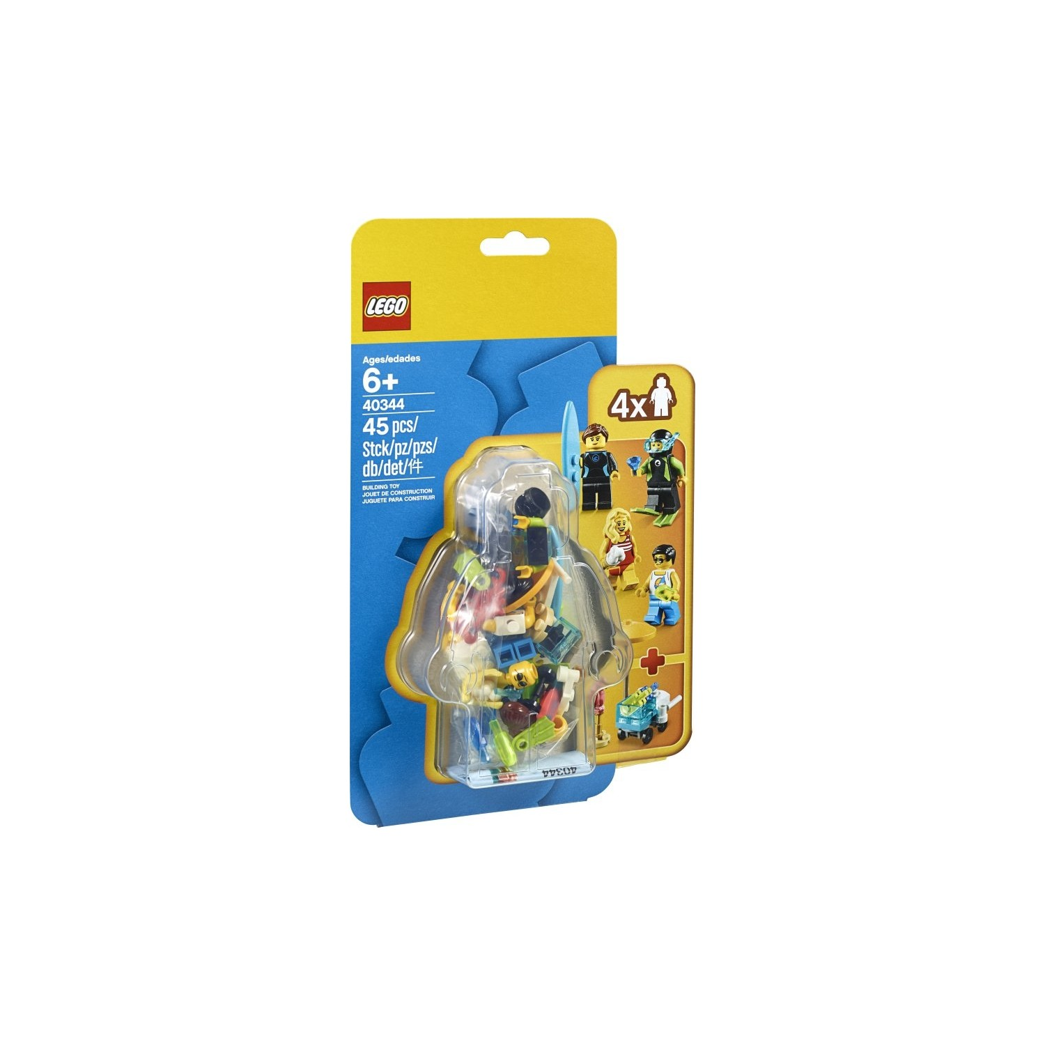 LEGO 40344 set paketi, 4 figürlü: sörfçü, dalgıç, koşucu ve kayakçı.