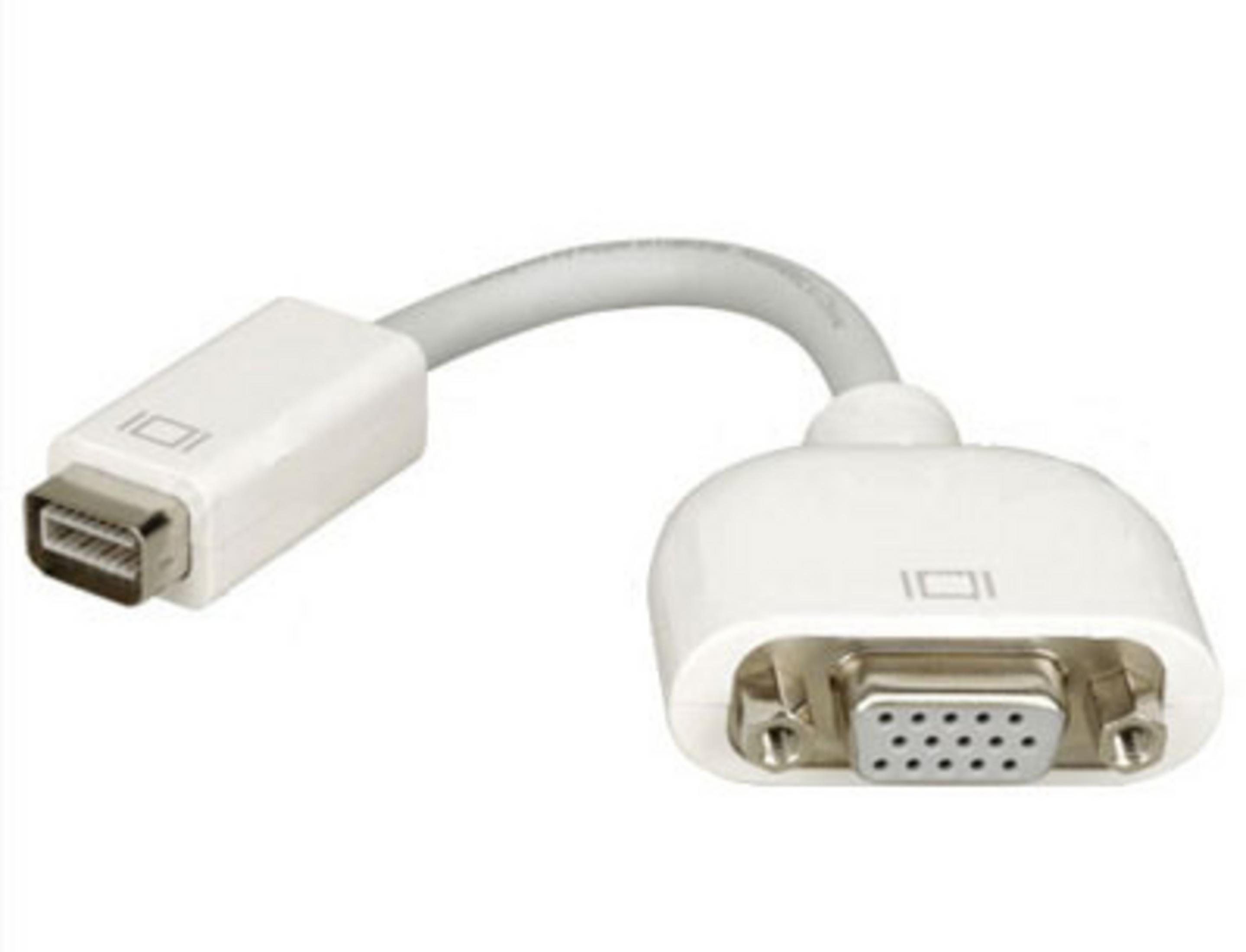 Kablolu beyaz Mini DisplayPort - VGA adaptörü.