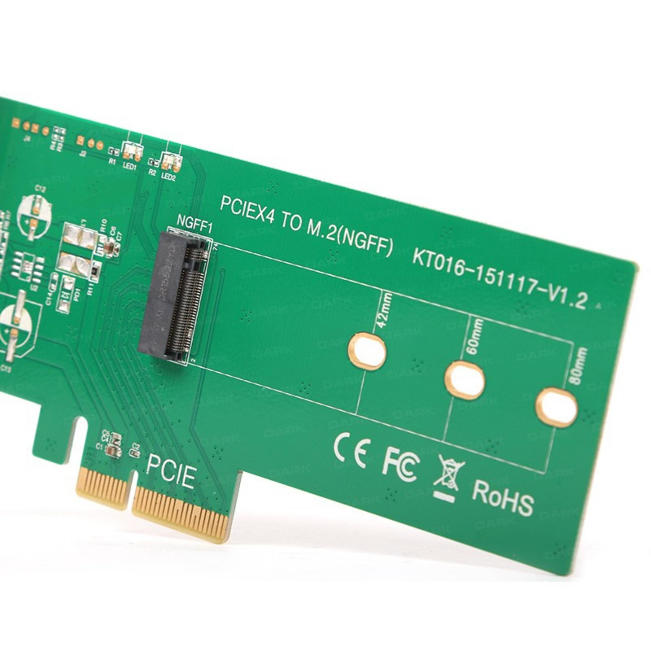 PCIE konektörlü ve M.2 yuvalı yeşil devre kartı.