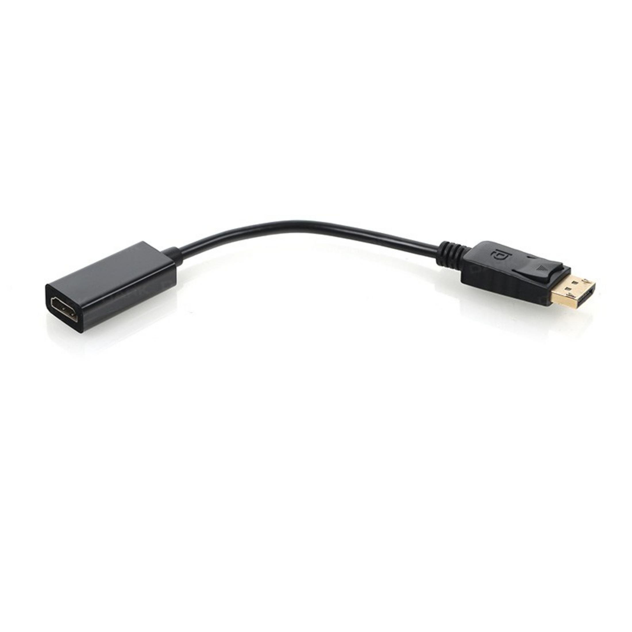 HDMI dişi bağlantı noktasına ve DisplayPort erkek konektöre sahip siyah kablo.