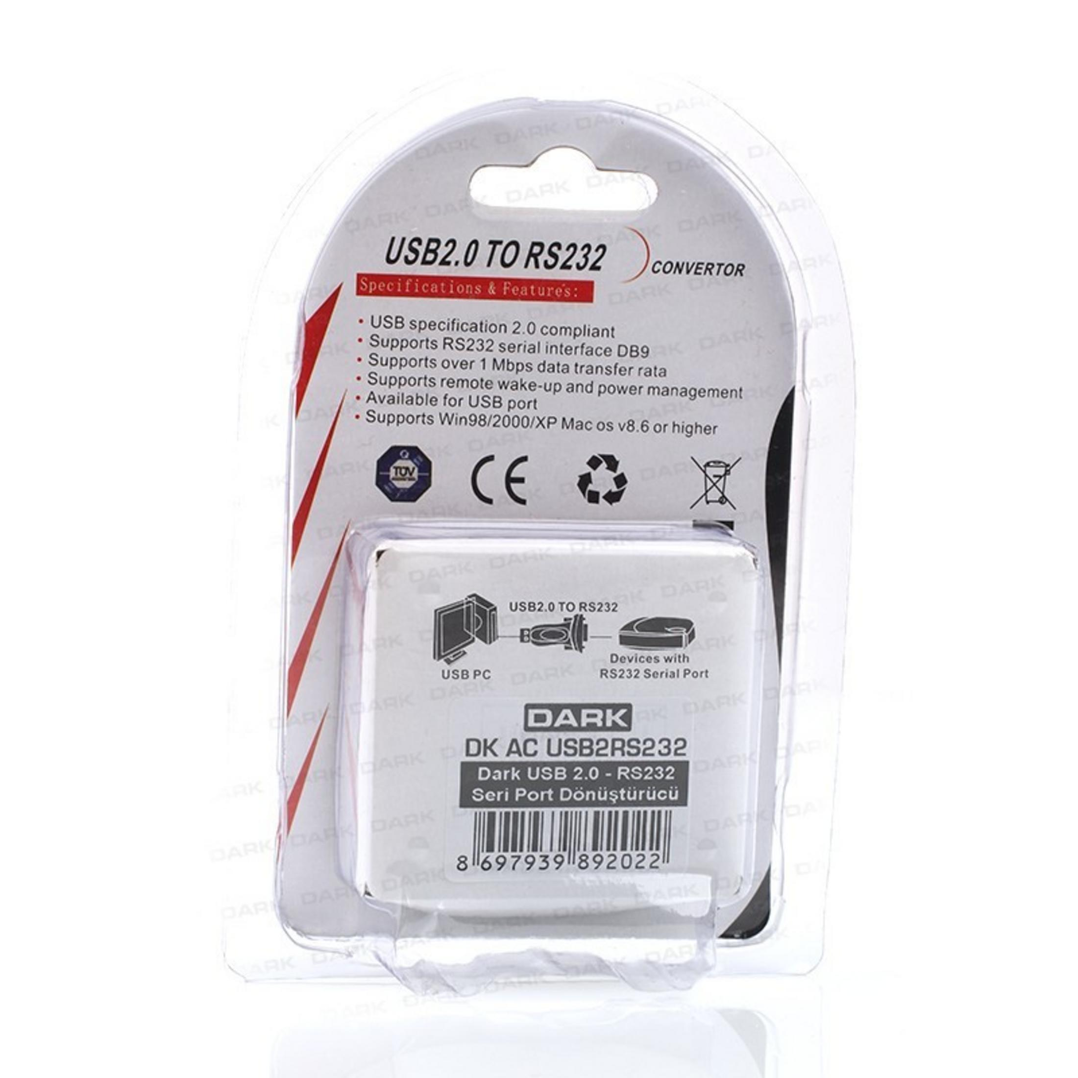 Özellikleri olan bir USB 2.0 - RS232 dönüştürücü paketi.