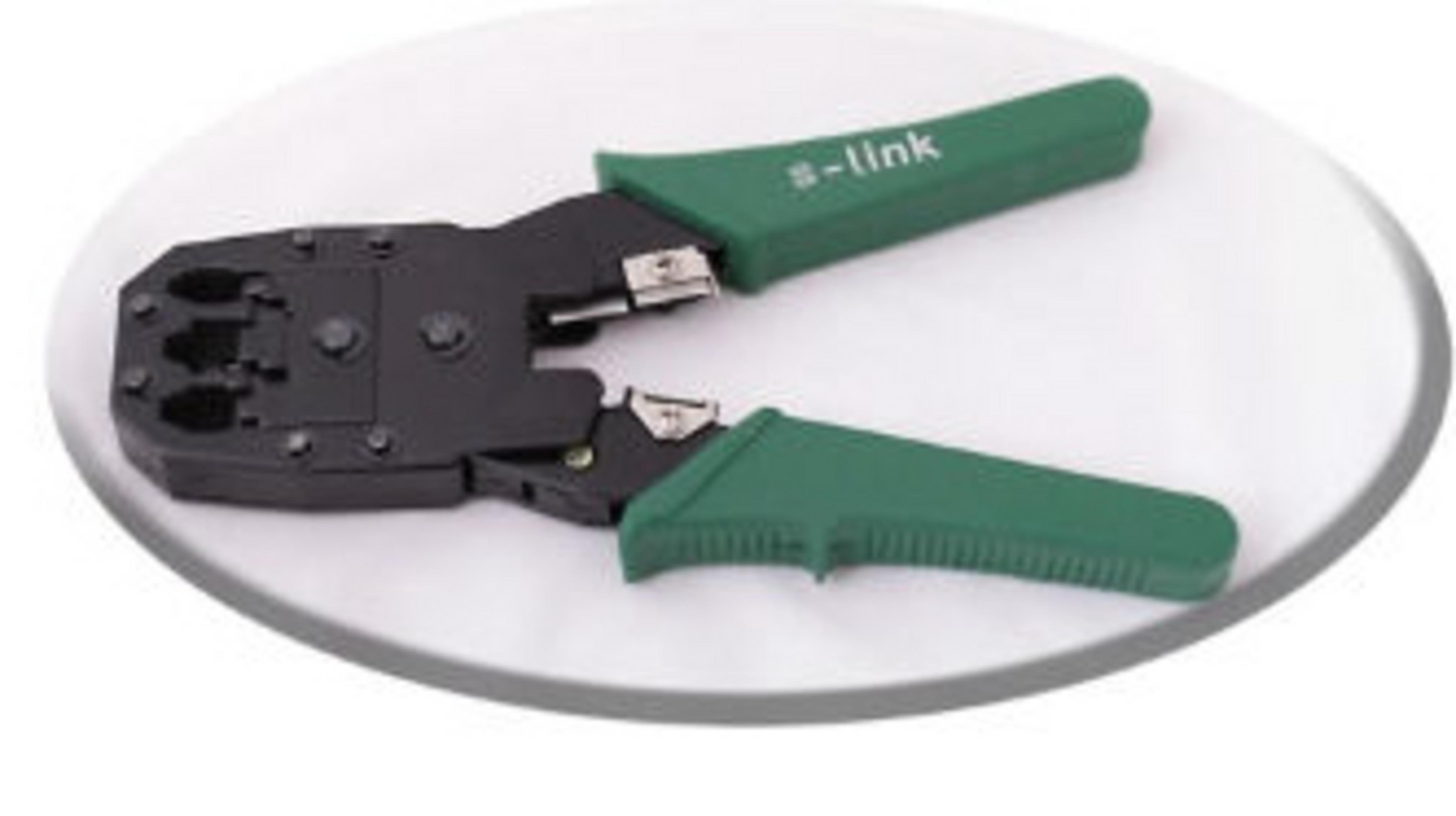 Yeşil saplı, üzerinde "s-link" yazan siyah bir sıkma pensesi.