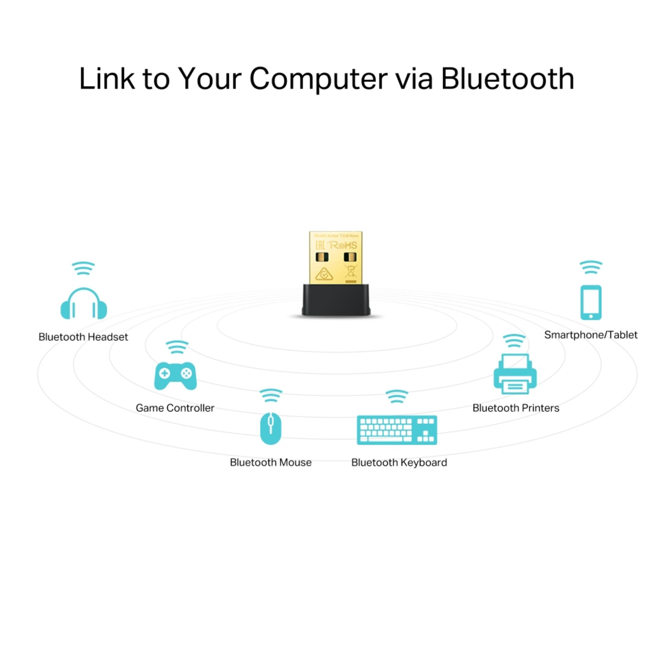 Une clé Bluetooth se connecte à un casque, une manette, une souris, un clavier, un smartphone et une imprimante.