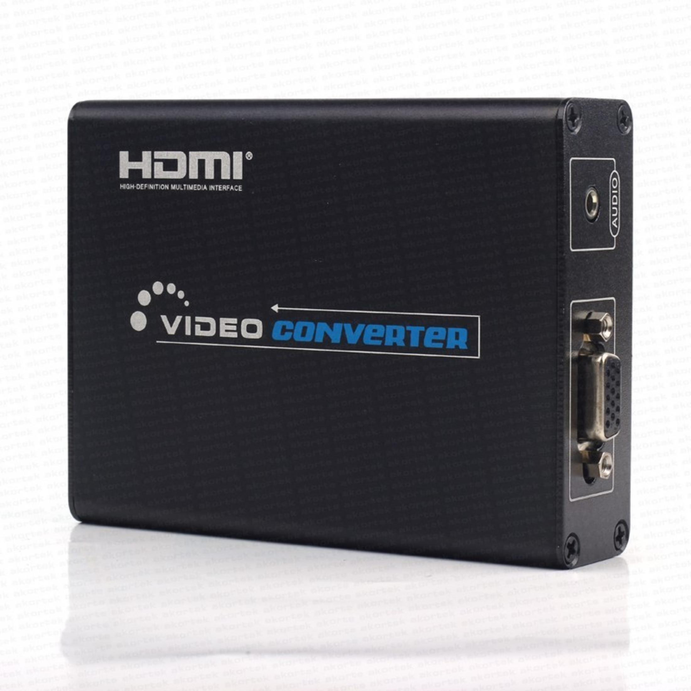 VGA ve ses bağlantı noktalarına sahip siyah HDMI video dönüştürücü.