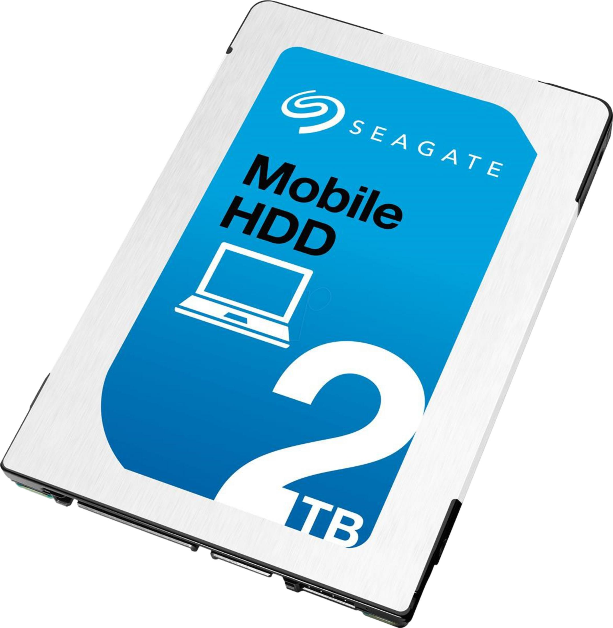 Hard disk Seagate Mobile HDD da 2TB con icona laptop e logo Seagate.
