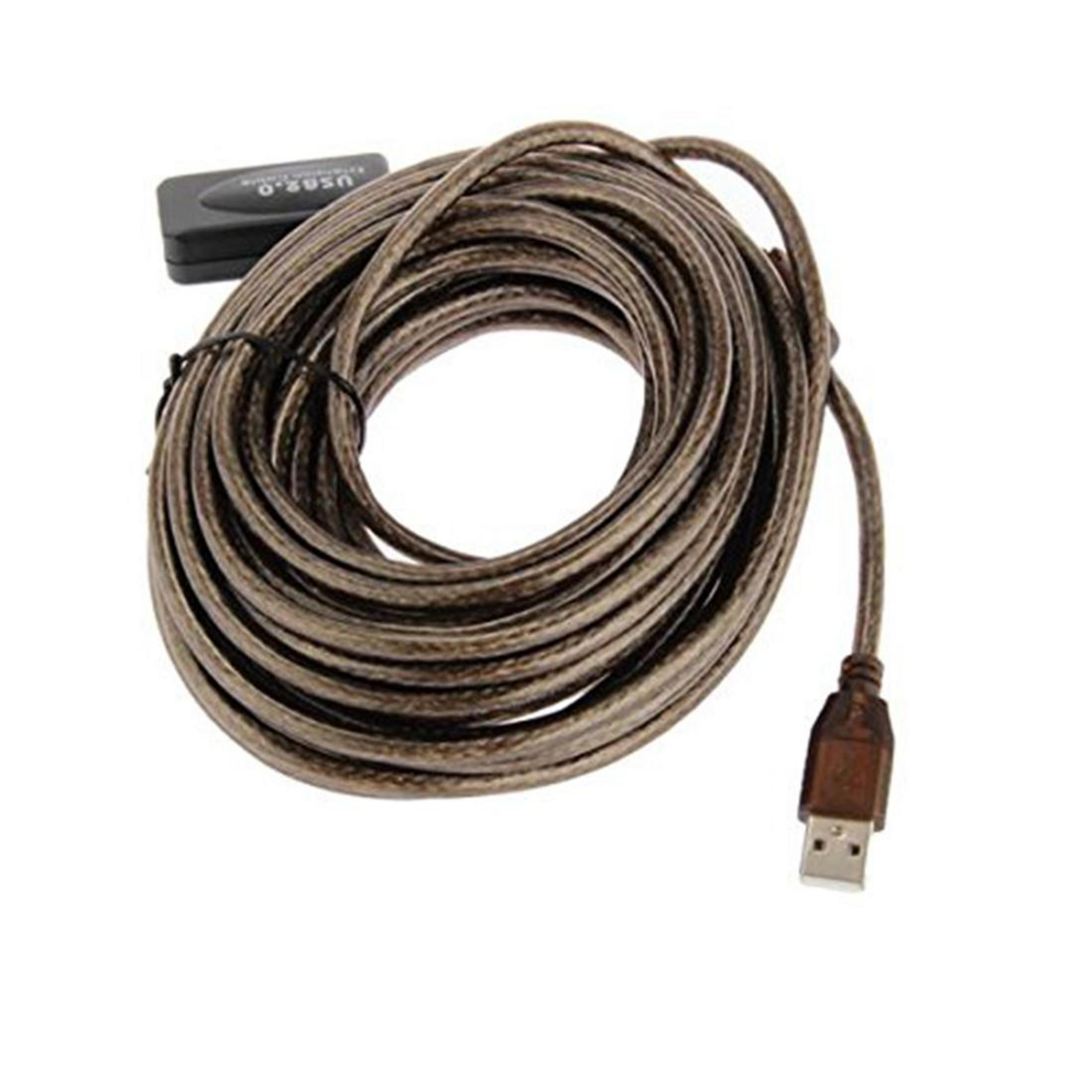 Kahverengi konnektörlü ve siyah gövdeli, sarılı USB 2.0 uzatma kablosu.