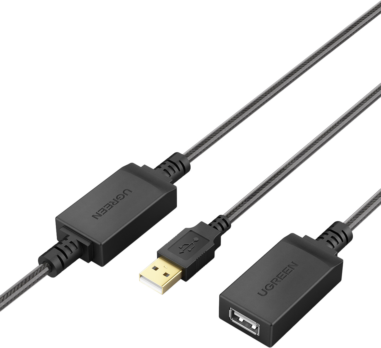 Dwa czarne kable USB z logo UGREEN na białym tle.