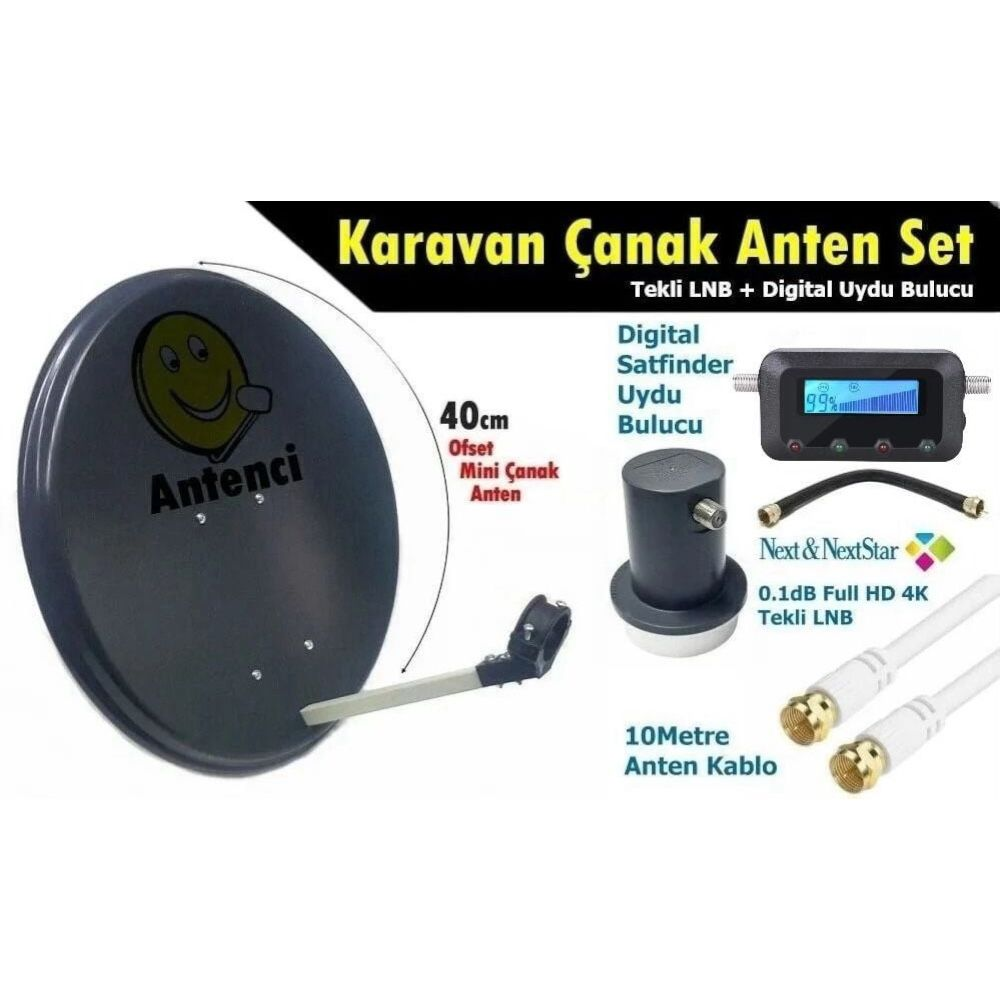 ANTENCI 40 cm Karavan Çanak Anten Seti + Divisat Dijital Uydu Bulucu