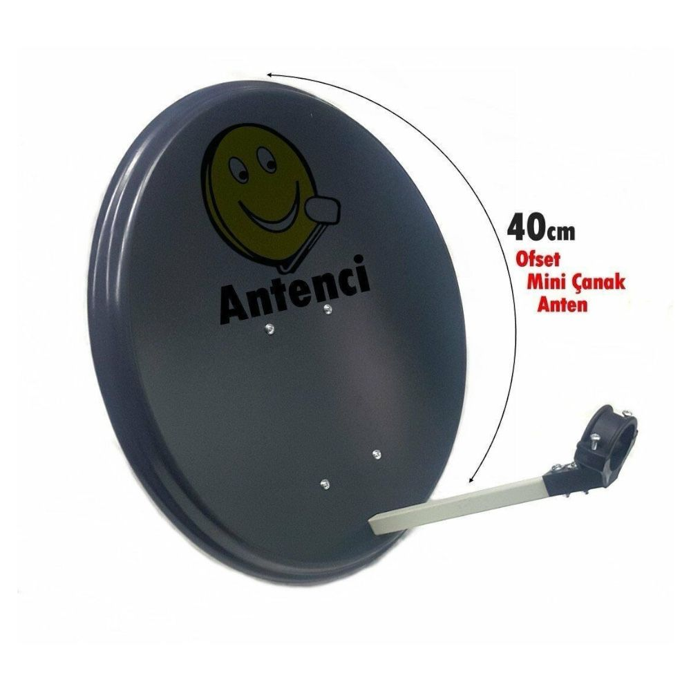 Smiley logolu ve yazılı gri ofset çanak anten.