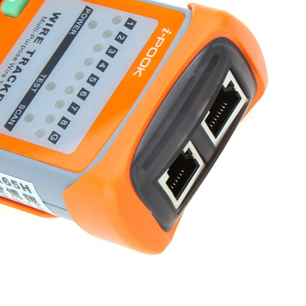 Ethernet portları ve LED göstergeleri olan turuncu ve gri kablo izleyici.