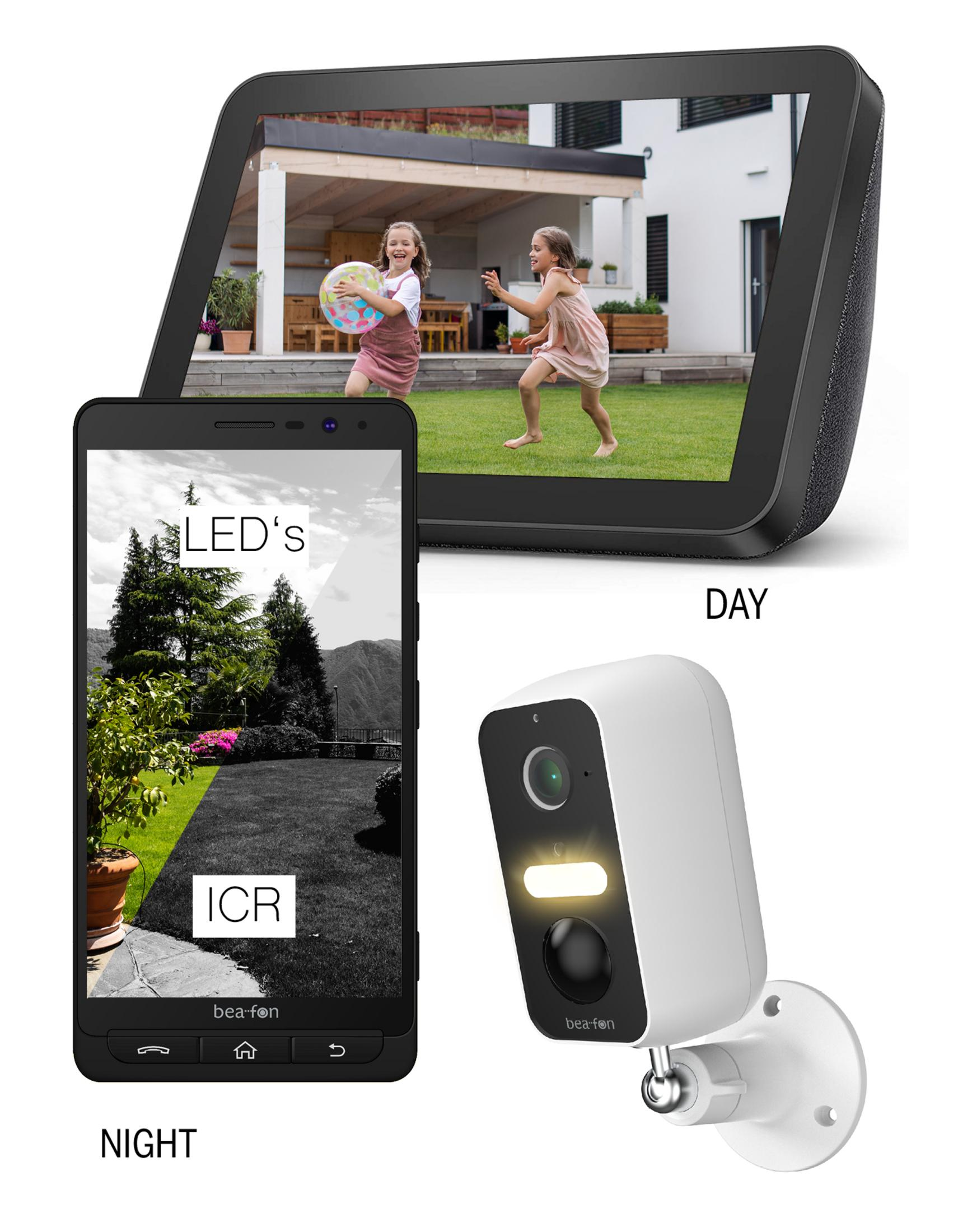 Kamera bezpieczeństwa z wyświetlaczem dnia i nocy na smartfonie i tablecie.