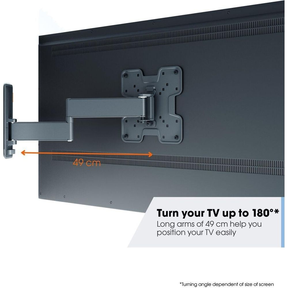 Szary uchwyt ścienny TV z wysuwanym ramieniem 49 cm.