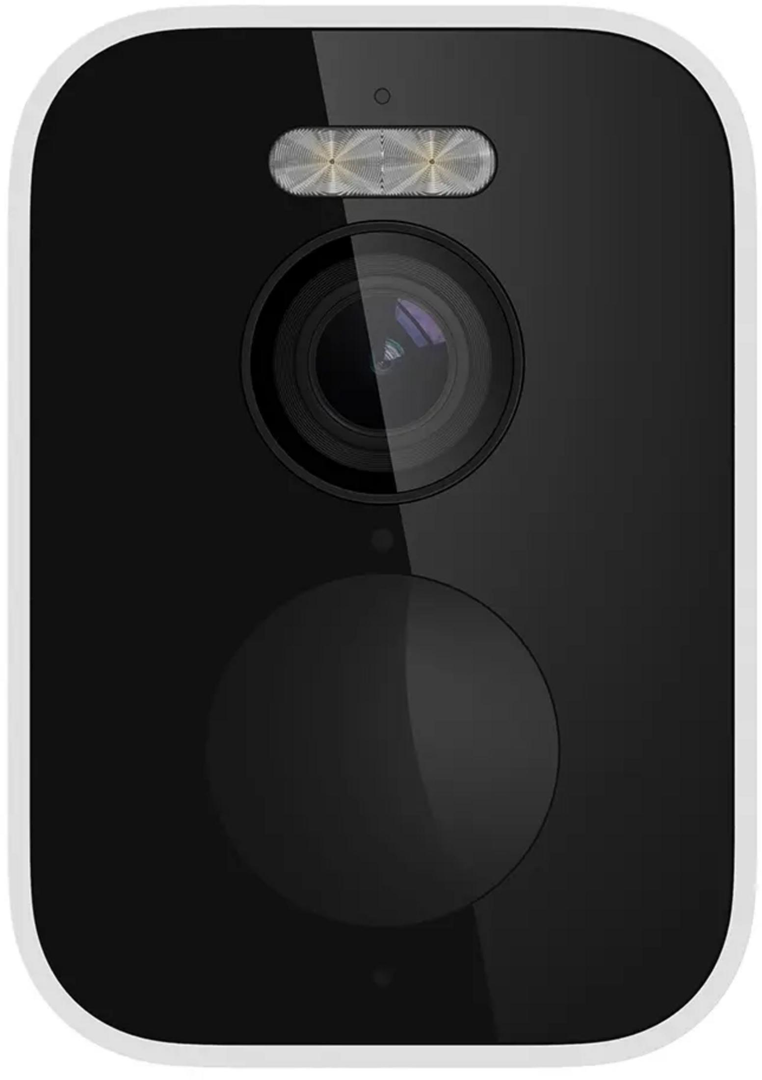 Czarna kamera bezpieczeństwa z obiektywem, światłem i okrągłym sensorem.