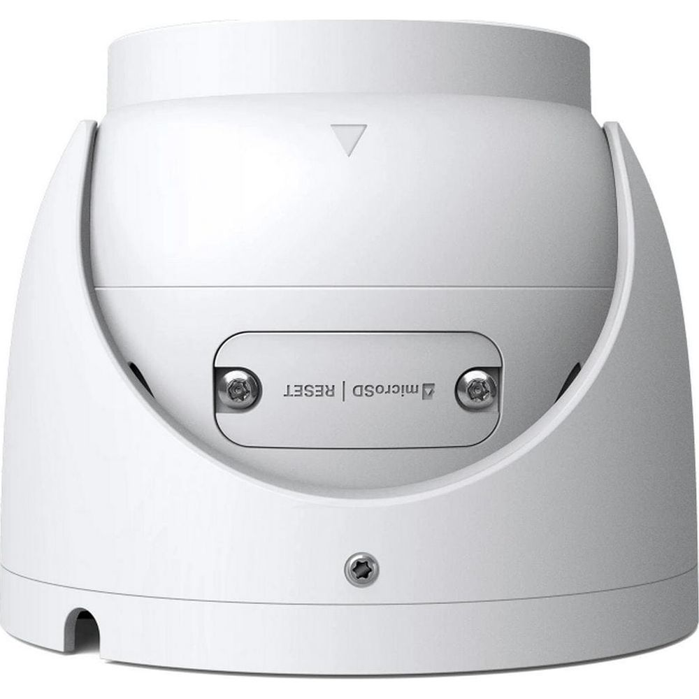 Biała kamera bezpieczeństwa z gniazdem microSD/reset i lampką kontrolną.