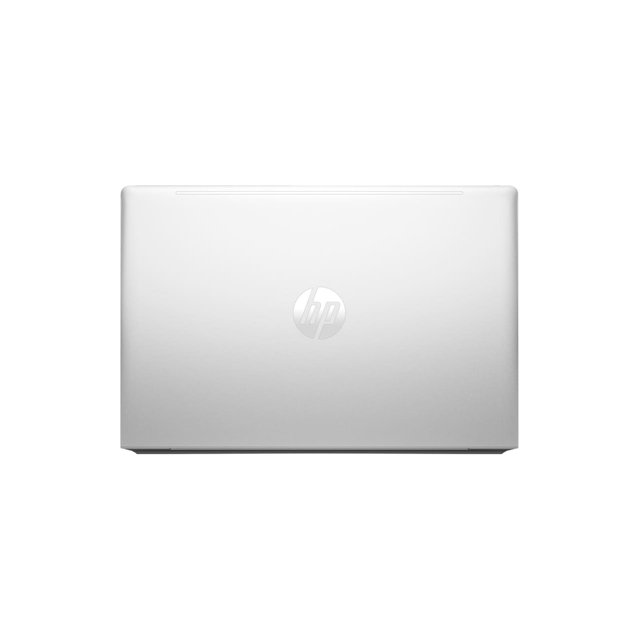 Kapalı gümüş HP dizüstü bilgisayar, kapağında logo bulunur.