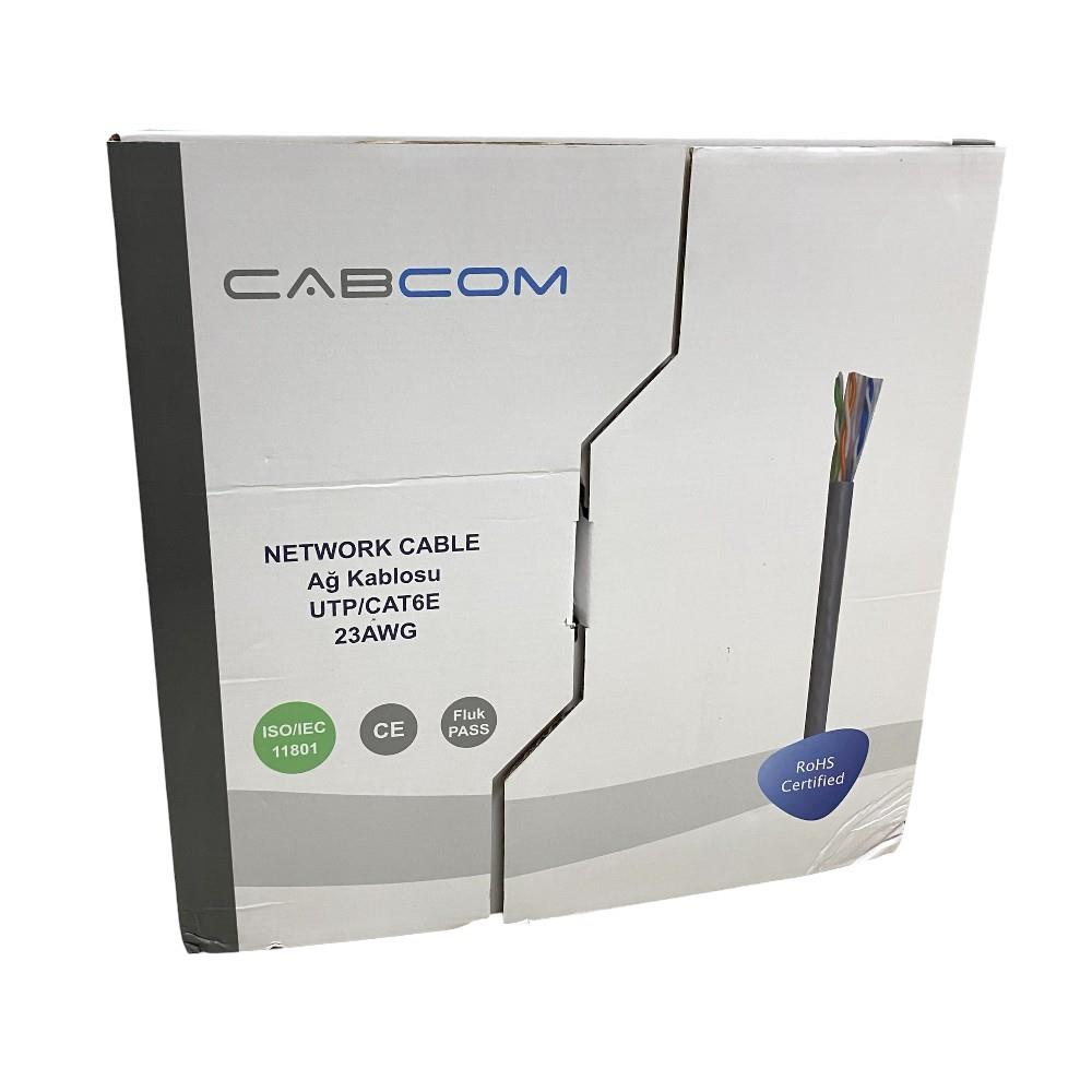 CABCOM ağ kablosu kutusu, UTP/CAT6E, 23AWG, sertifikalar ve kablo detayı ile.