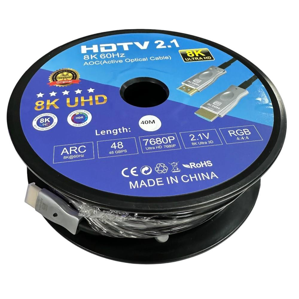 FULLY 40 Metre 8K 60Hz AOC  2.1v 7680x4320 Fiber Optik HDMI Kablo Siyah