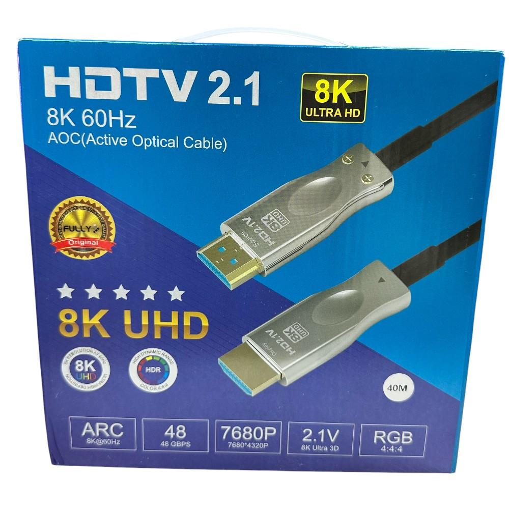 İki konnektörlü 8K 60Hz HDTV 2.1 AOC kablo ambalajı.