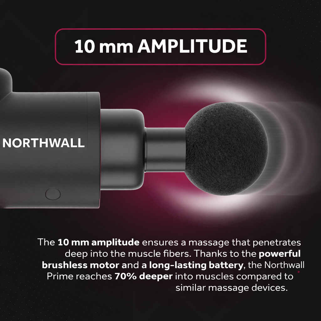 Schwarze Massagepistole mit 10 mm Amplitude, Marke Northwall.