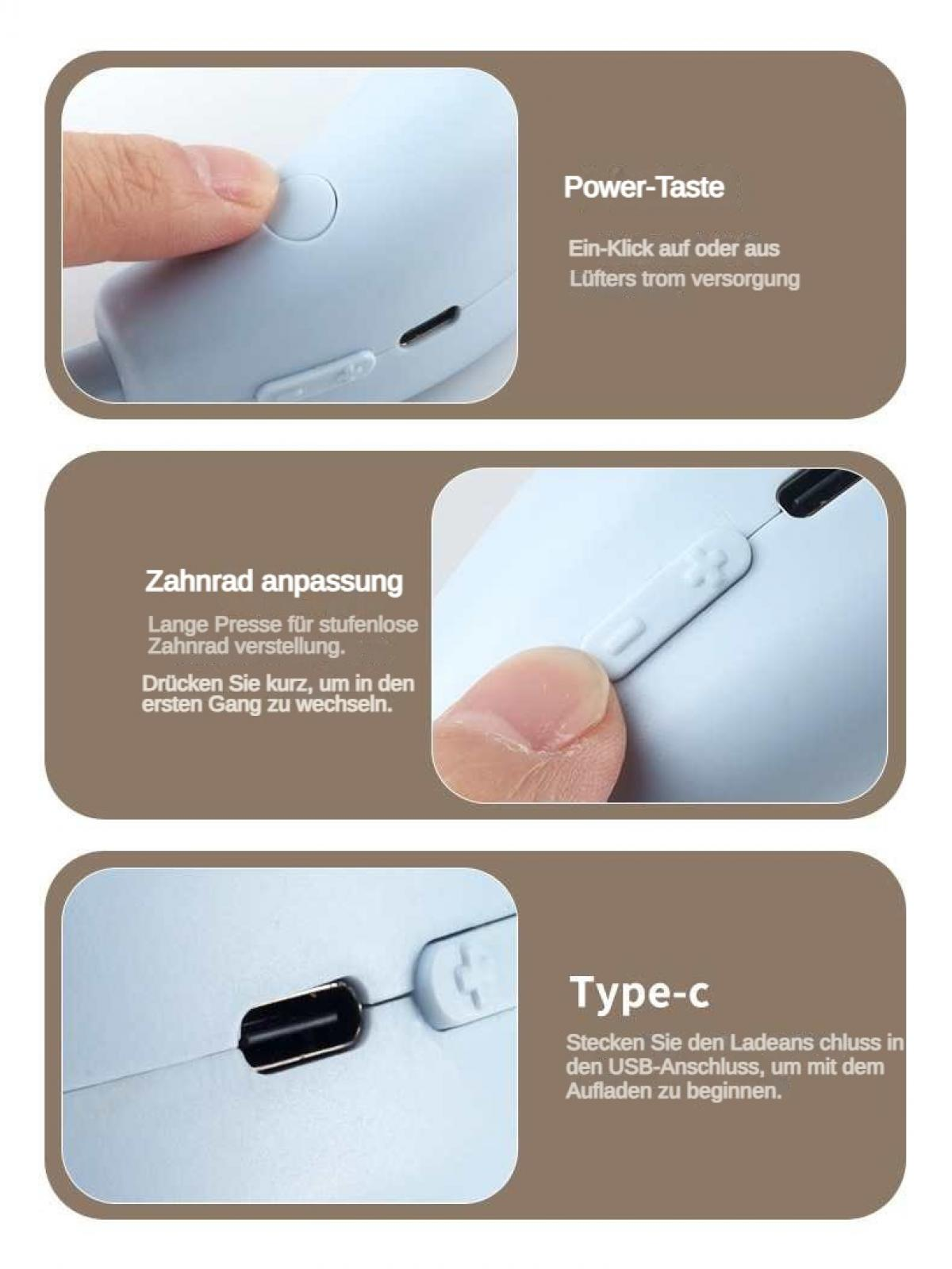 Nahaufnahme eines Fingers, der einen Knopf drückt, und eines USB-C-Anschlusses.