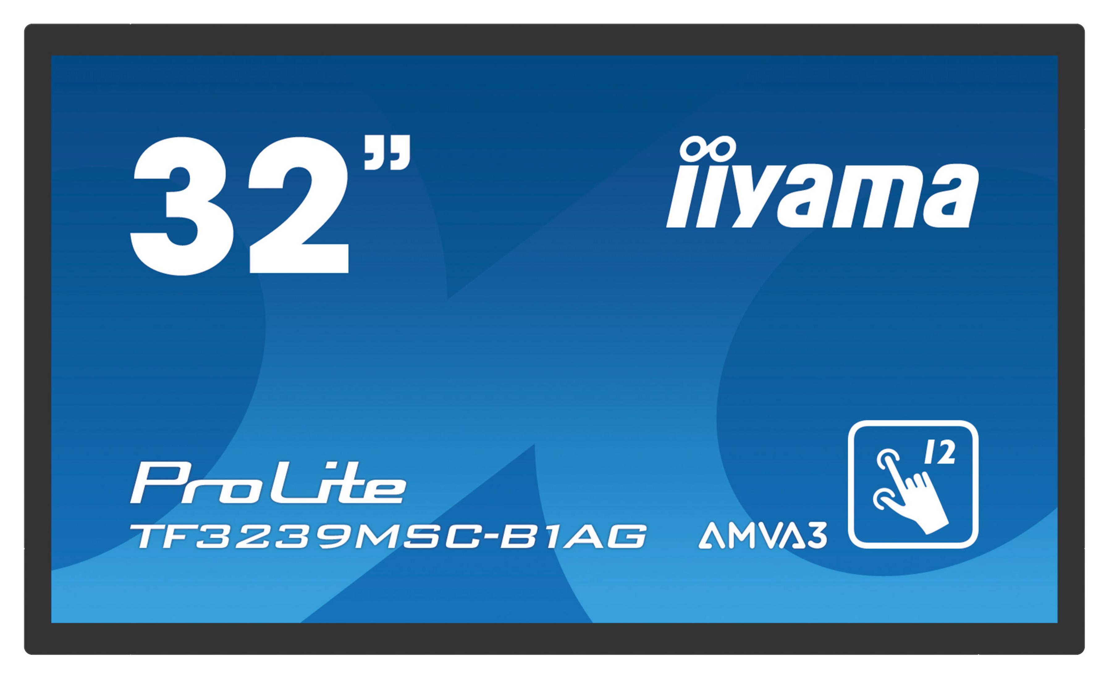 Ein 32-Zoll-iiyama-Monitor mit ProLite-Logo und Touchscreen-Symbol.
