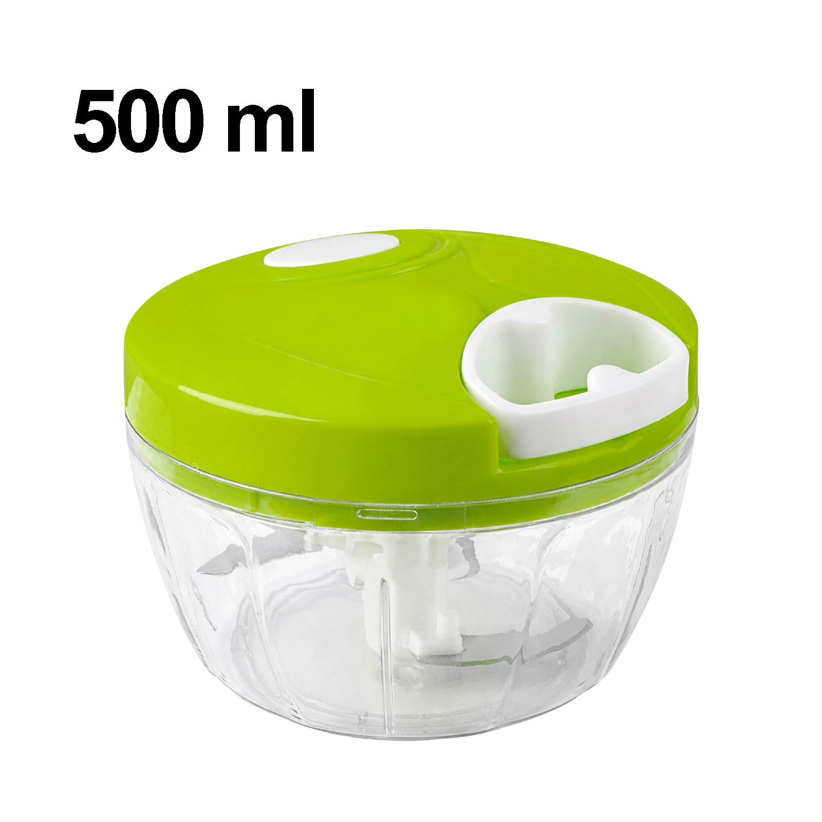Un tritatutto manuale verde da 500 ml con contenitore trasparente e lame.