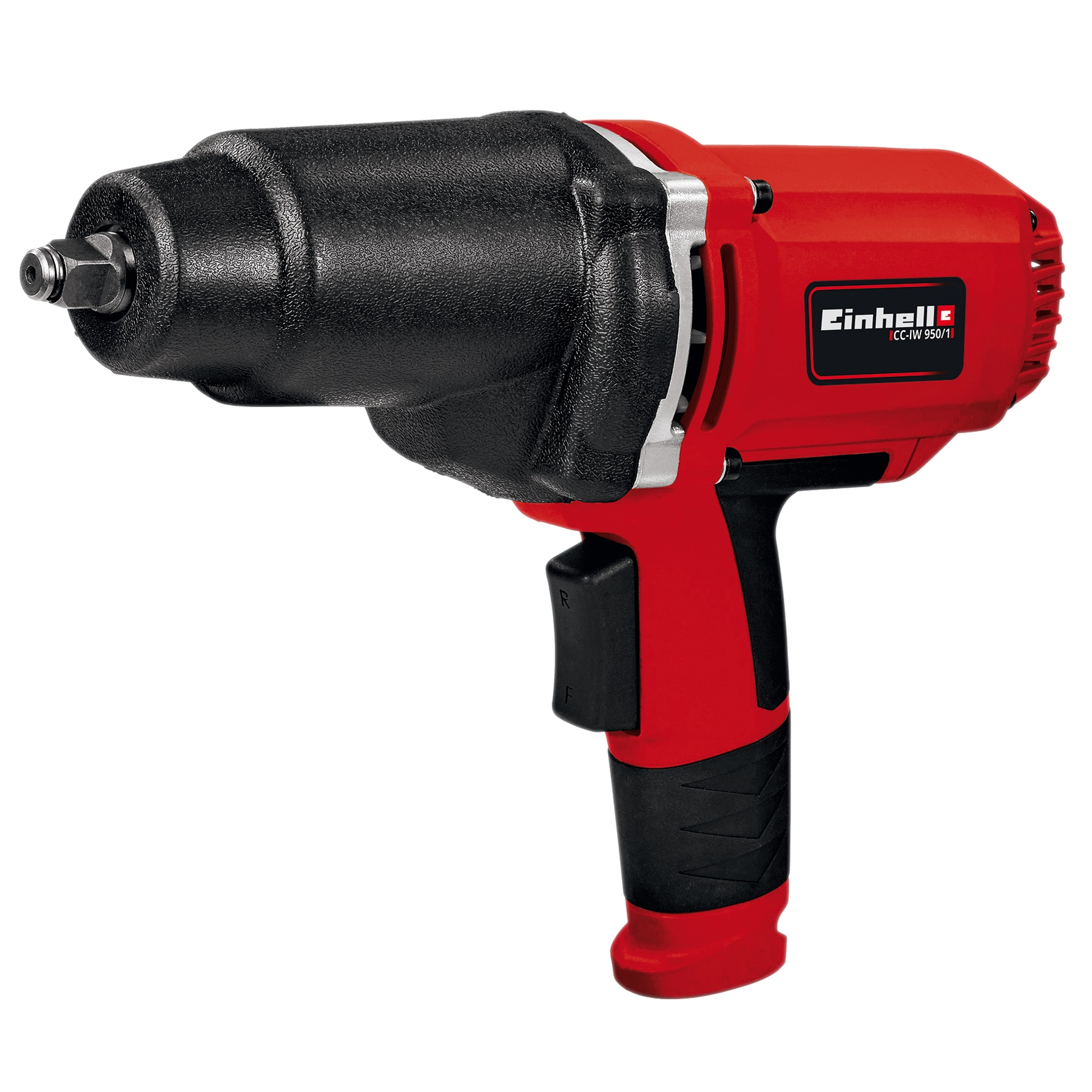 Una chiave a percussione elettrica rossa e nera con logo Einhell.
