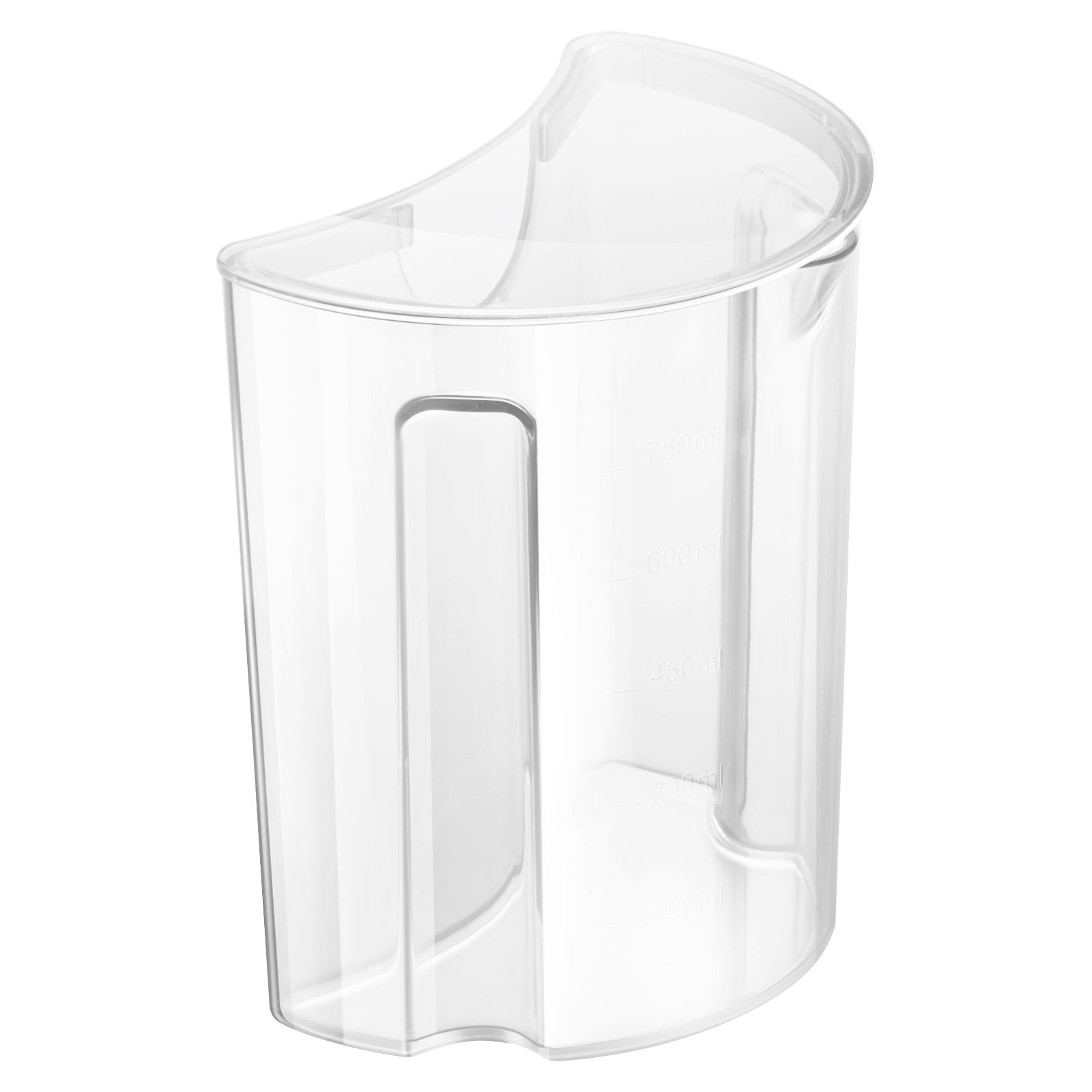 Un misurino vuoto e trasparente con segni per 750 ml, 600 ml, 450 ml e 300 ml.