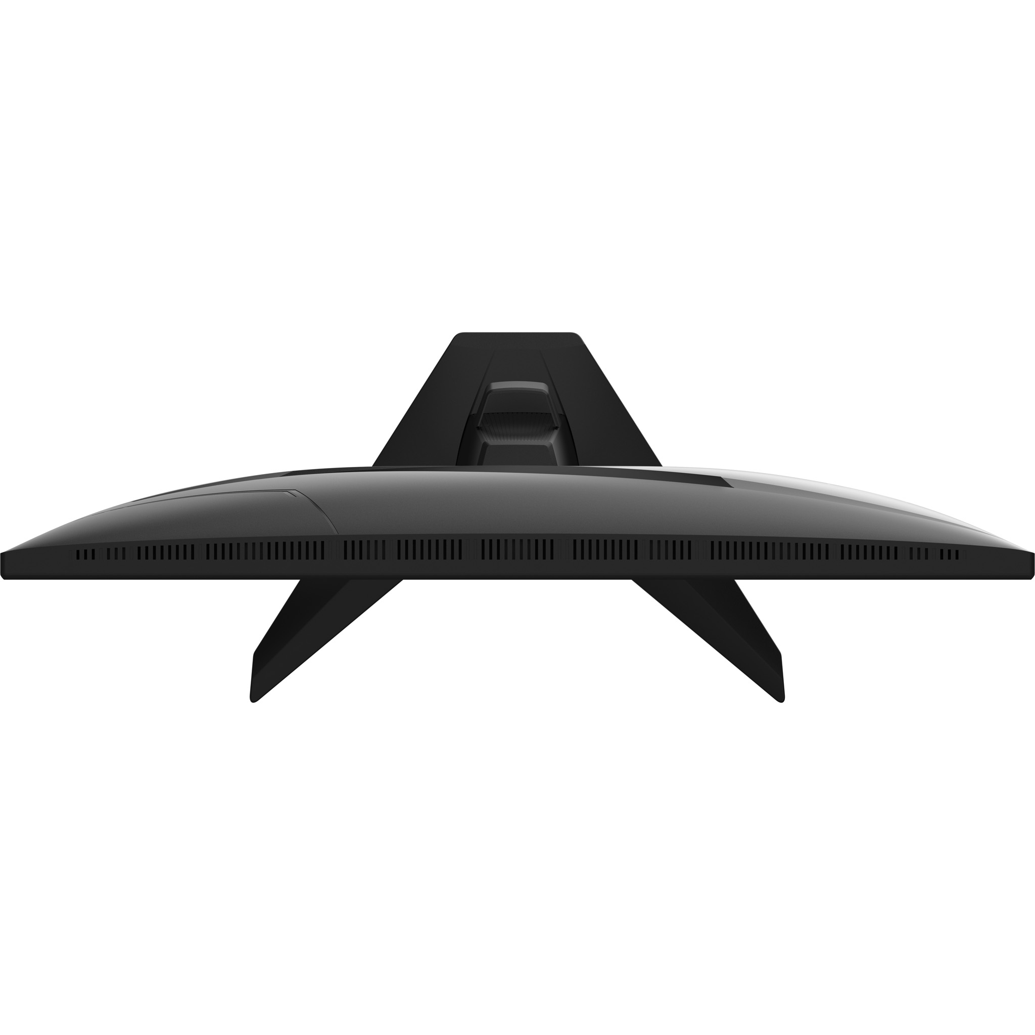 Widok z góry czarnego monitora z podstawą w kształcie litery V.