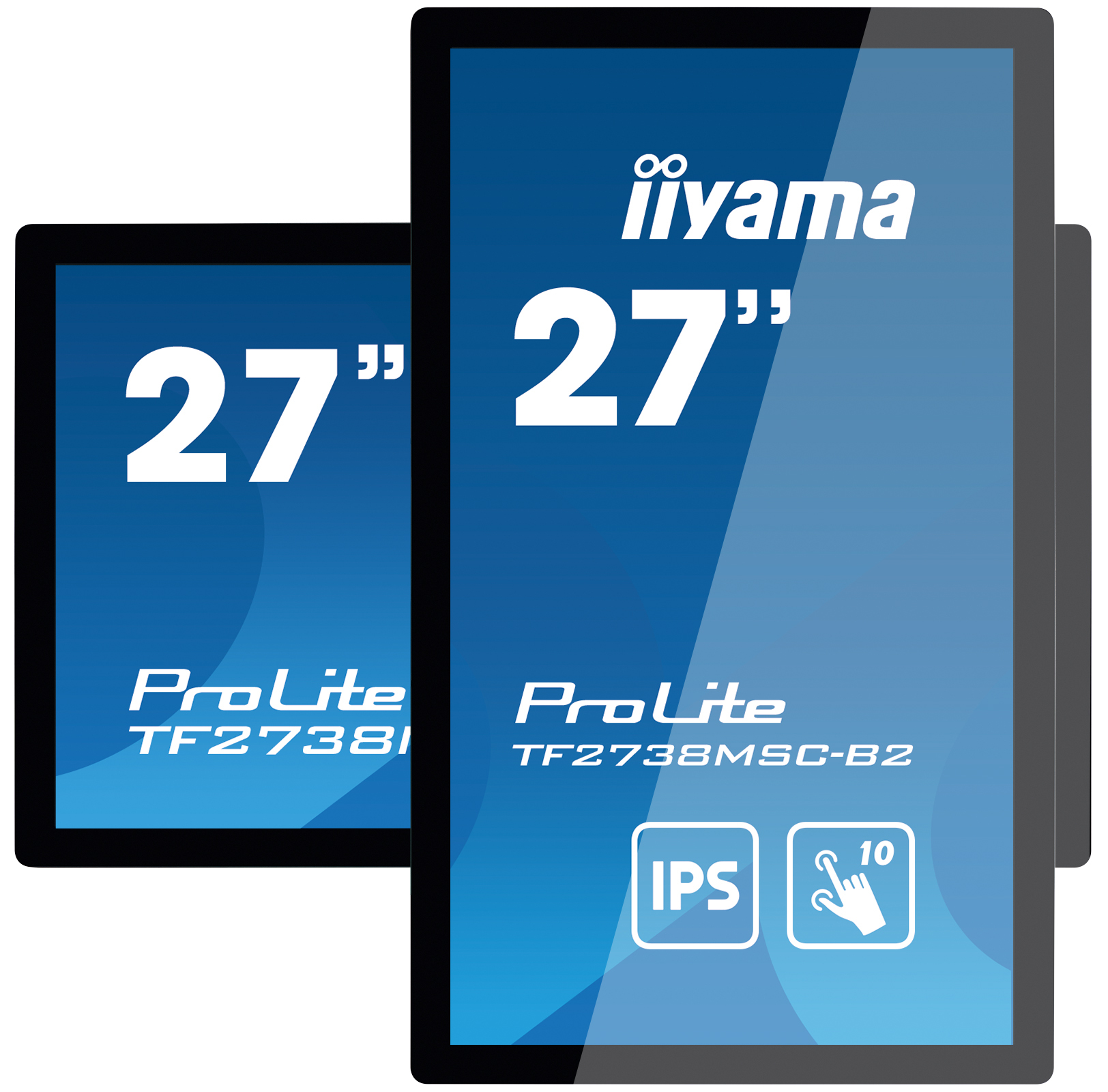 Dwa monitory Iiyama 27-calowe, ProLite TF2738 i TF2738MSC-B2, z technologią IPS.