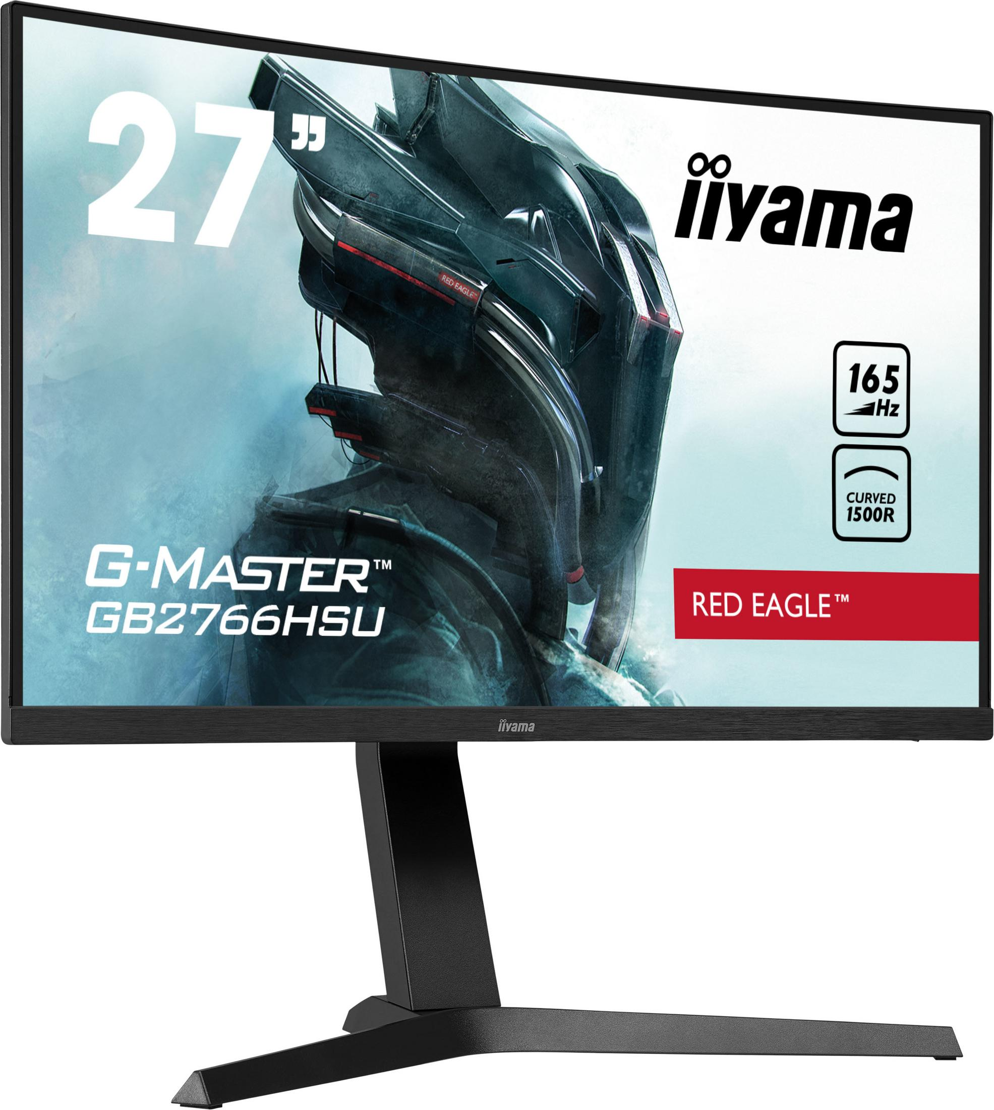Un moniteur gaming iiyama de 27 pouces avec design d'aigle rouge et 165Hz.