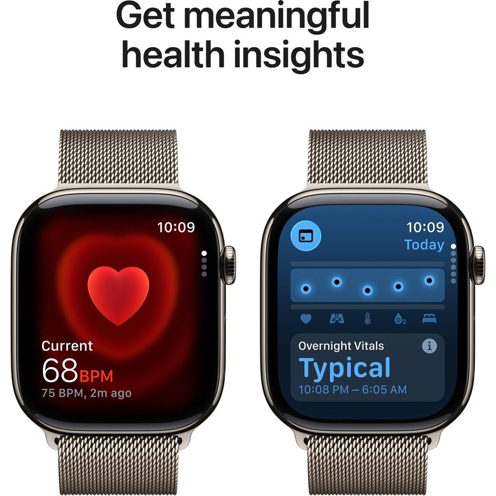 Dwa smartwatche wyświetlają dane zdrowotne: tętno i nocne parametry życiowe.