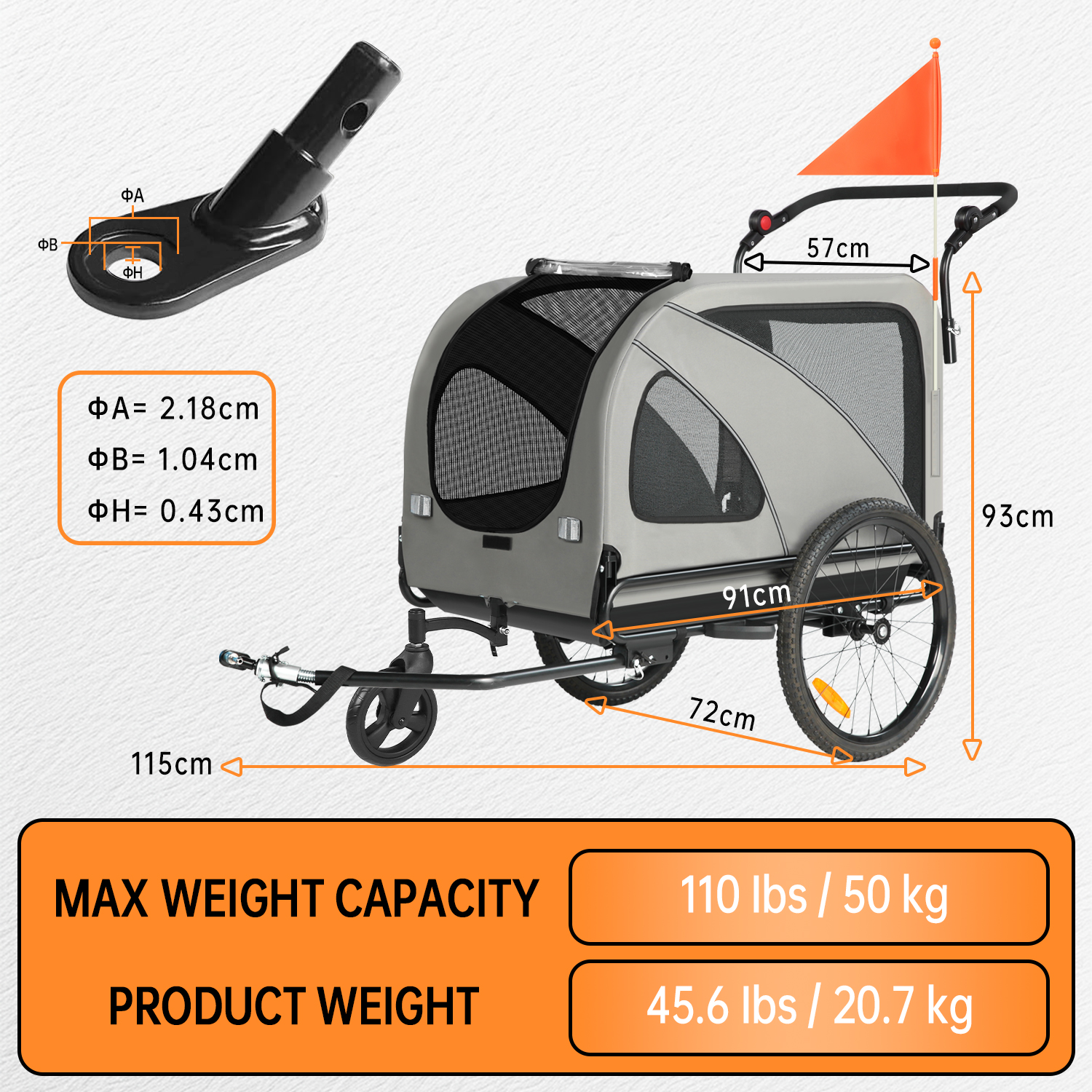 Carrello grigio con dimensioni e specifiche di peso.