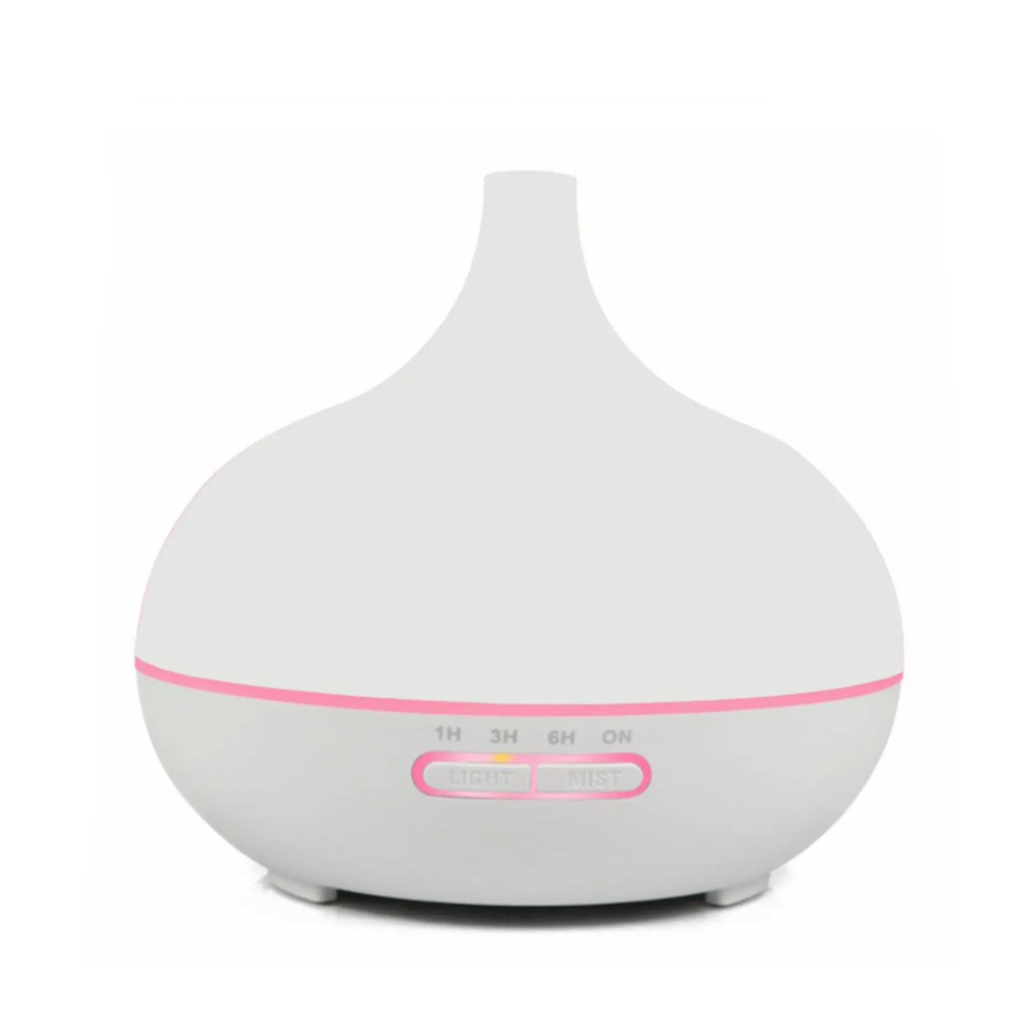 Ein weißer Diffusor mit einem rosa Band und Bedienelementen.