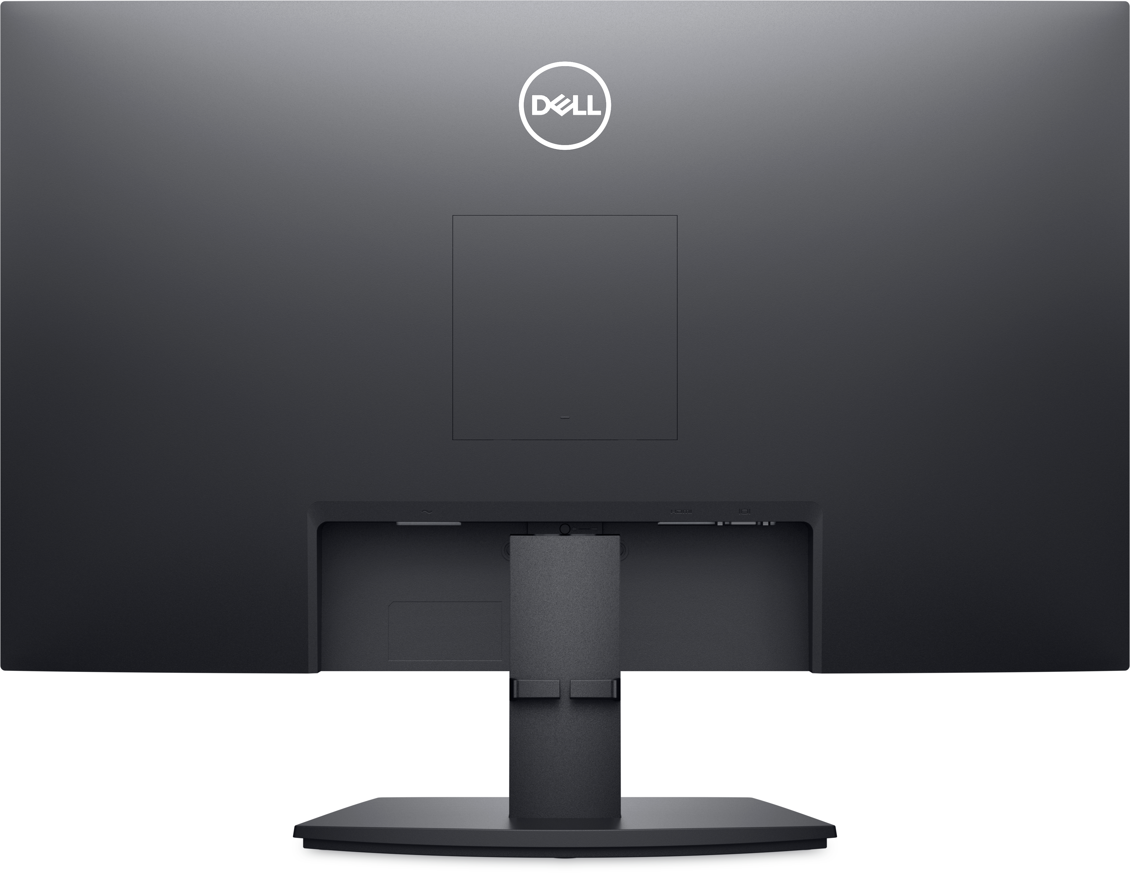 Standı ve bağlantı noktaları görünen siyah Dell monitörün arkası.