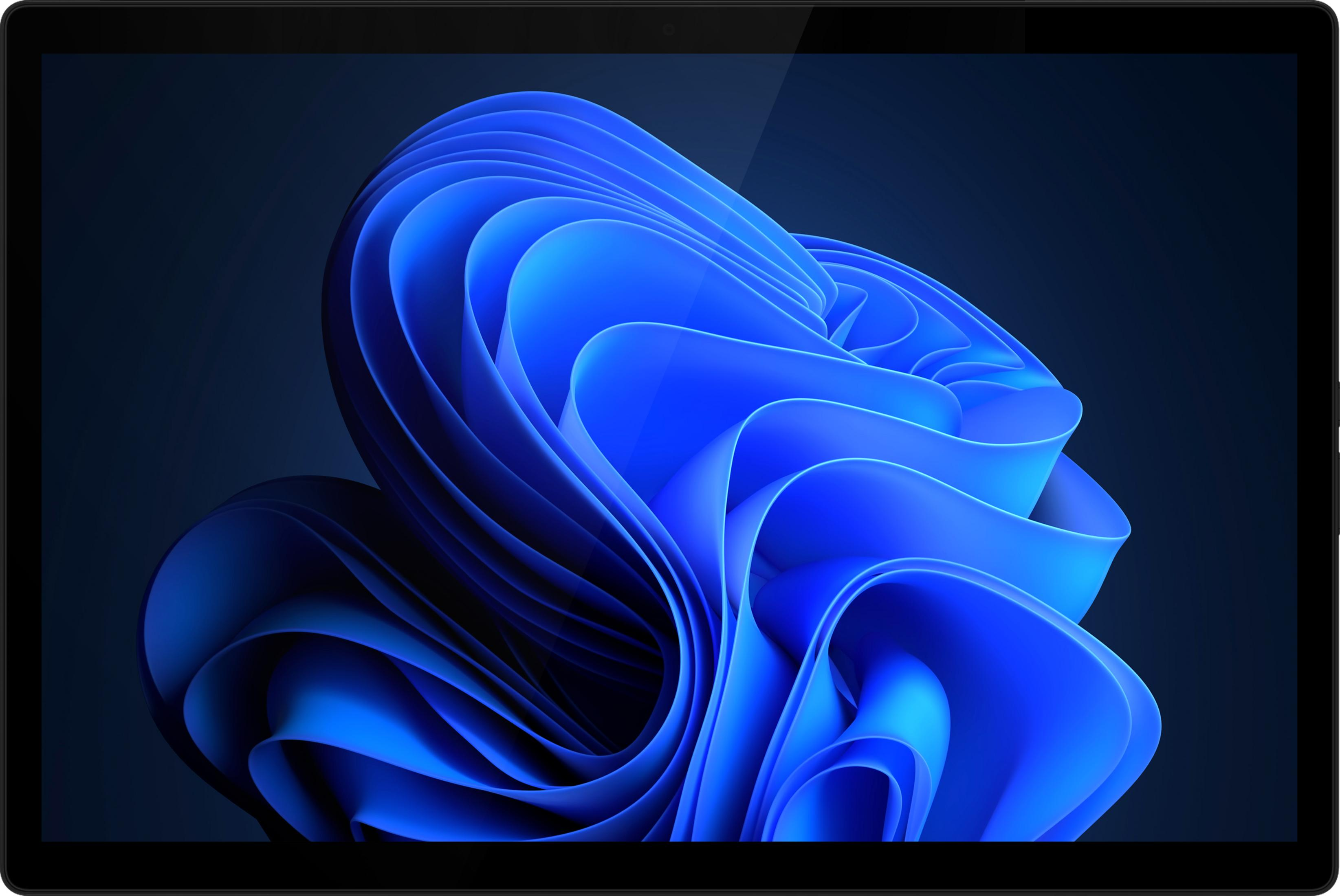 Abstracte blauwe vorm op donkere achtergrond op een tablet-scherm.