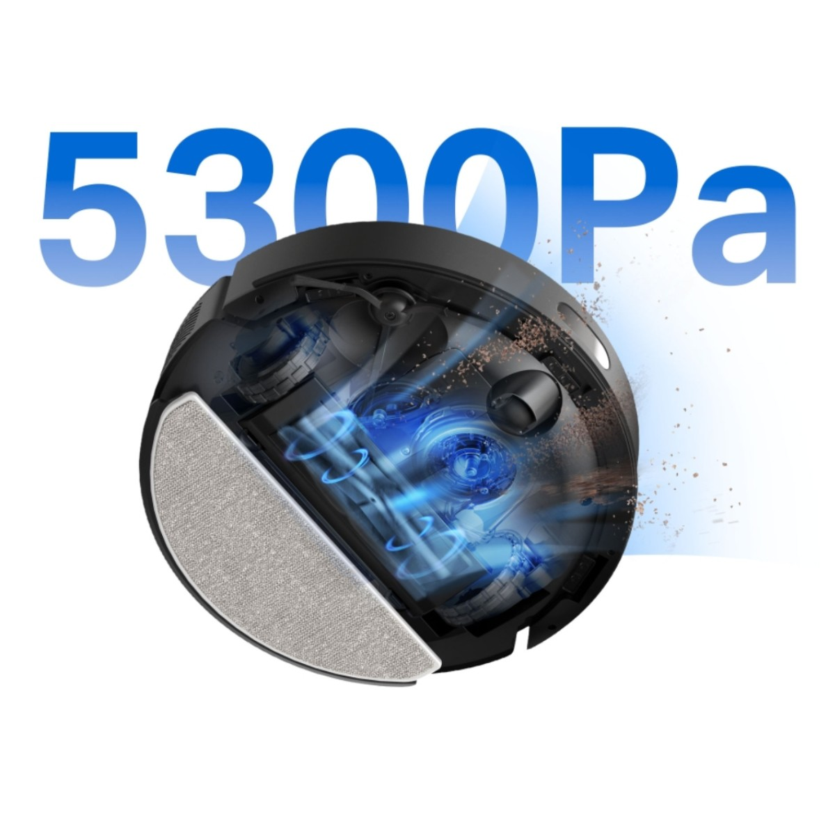 Robot sprzątający z mocą ssania 5300 Pa, zbierający kurz.