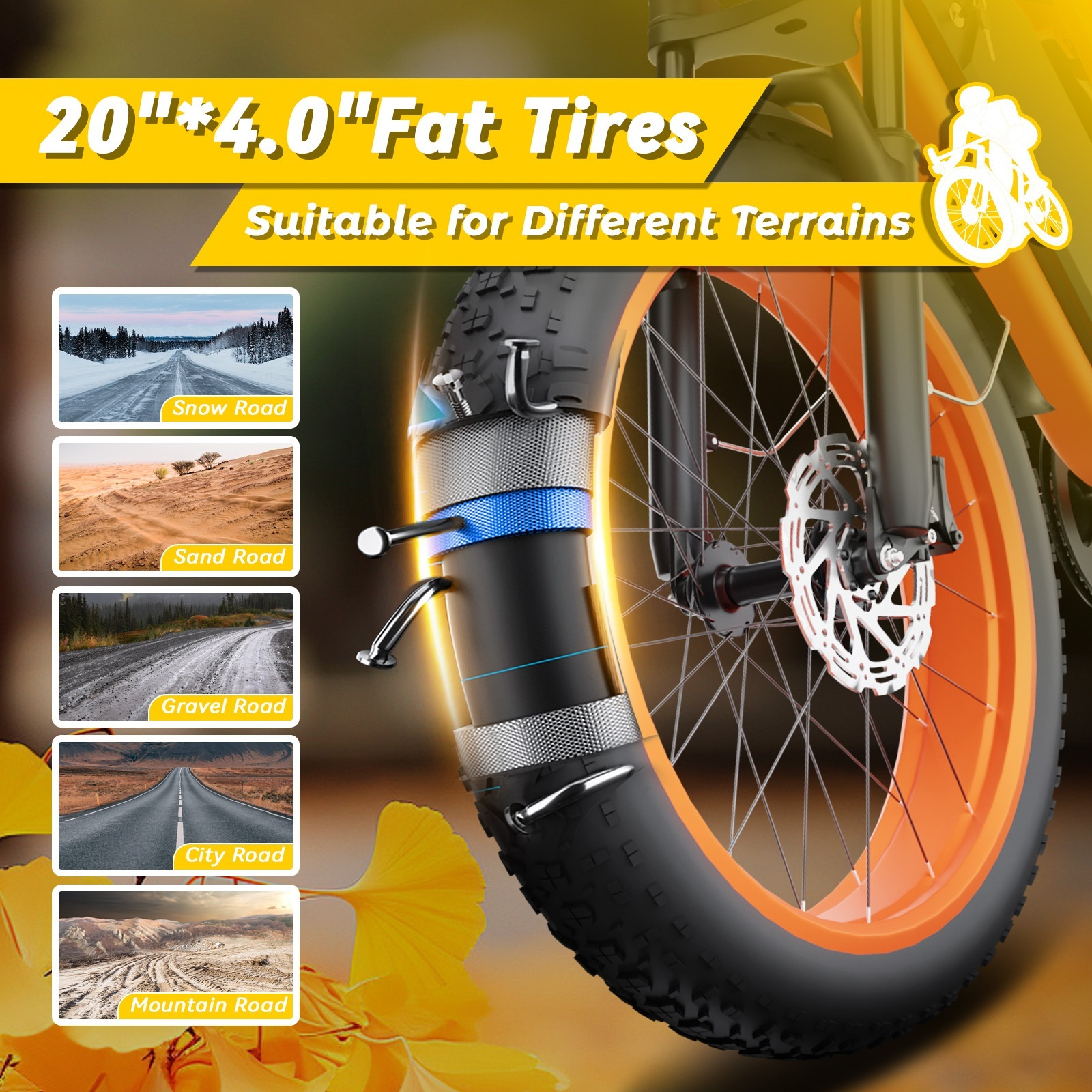 Opony "fat" 20x4,0 cala, odpowiednie na śnieg, piasek, szuter, miasto.