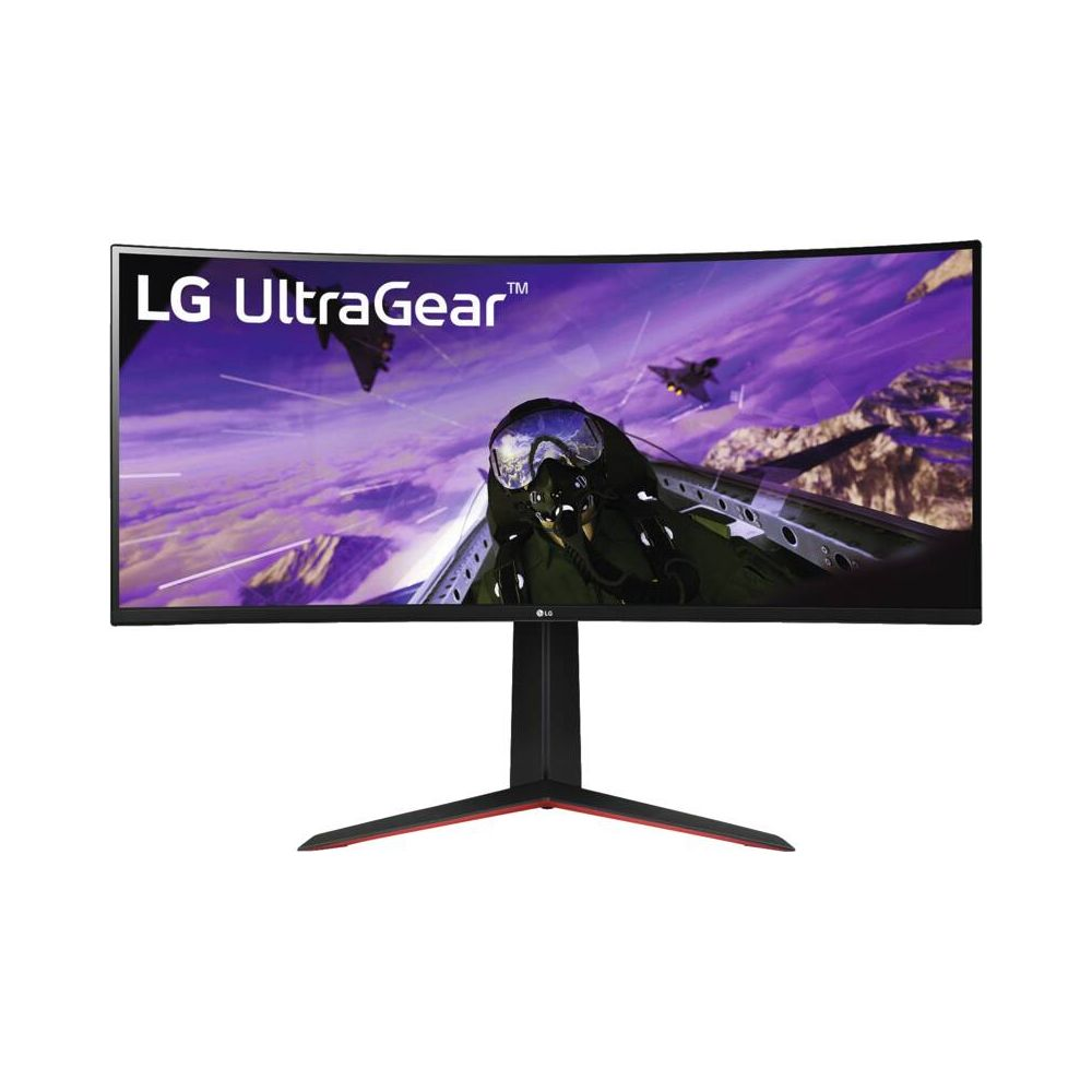 Zakrzywiony monitor gamingowy LG UltraGear z widokiem myśliwca.