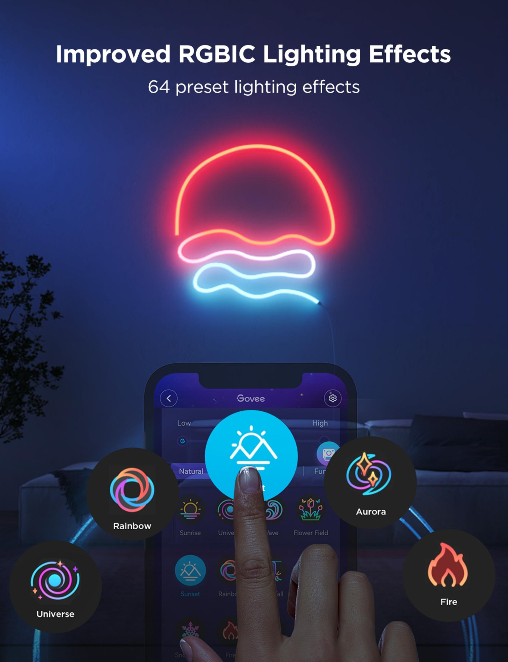 Neon kwallamp met app-bediening voor lichteffecten.