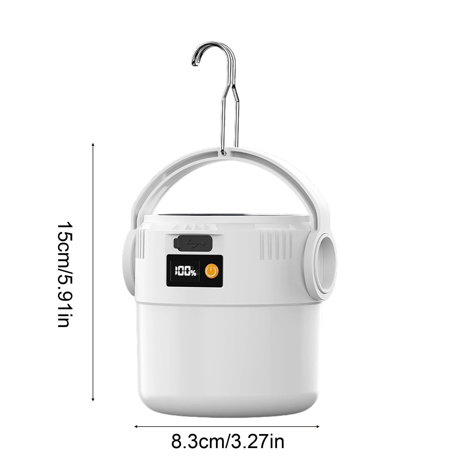 Weiße Hängelampe mit USB-Anschluss und 100% Akkuanzeige.