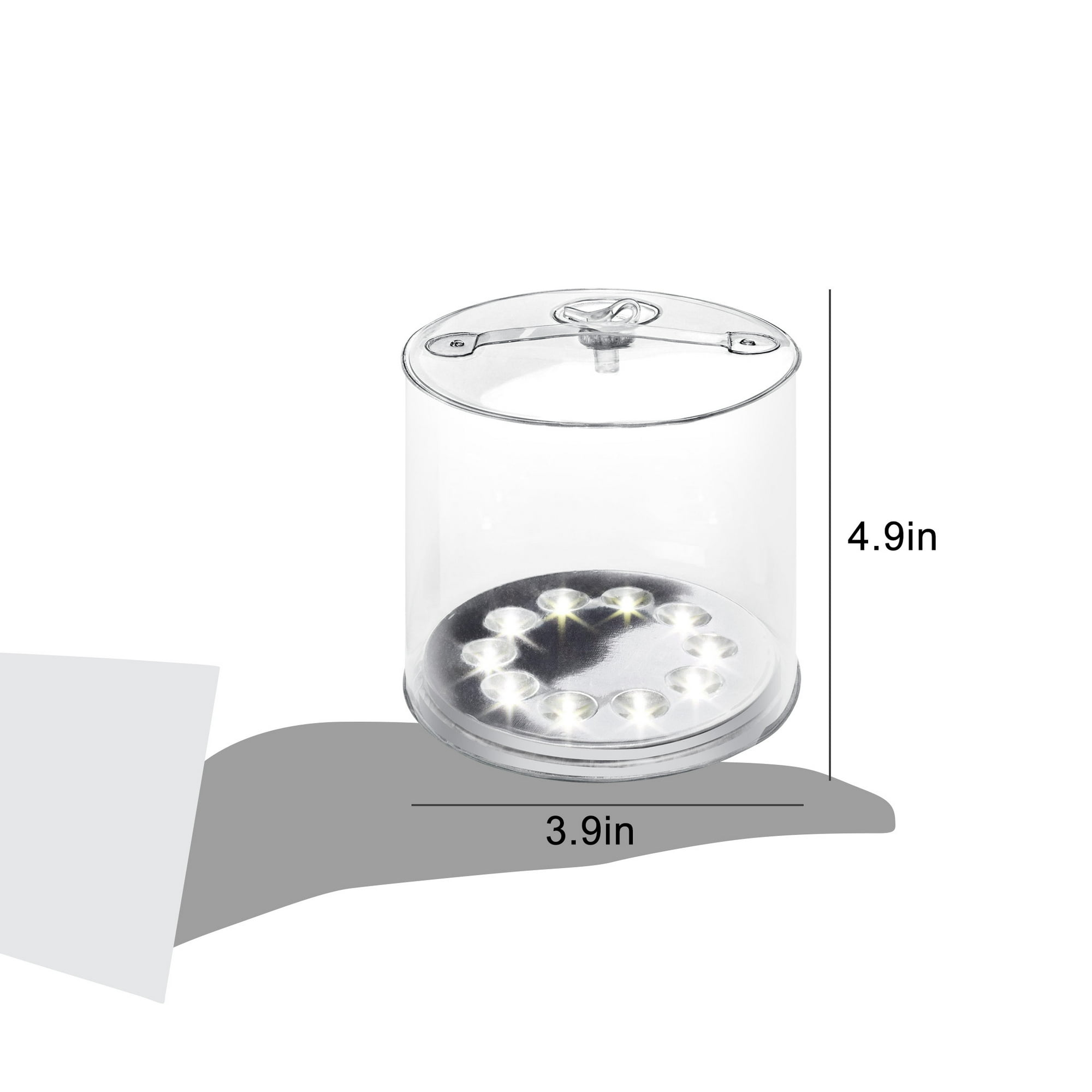 Ein durchsichtiger Zylinder mit LEDs auf dem Boden und einem Deckel.