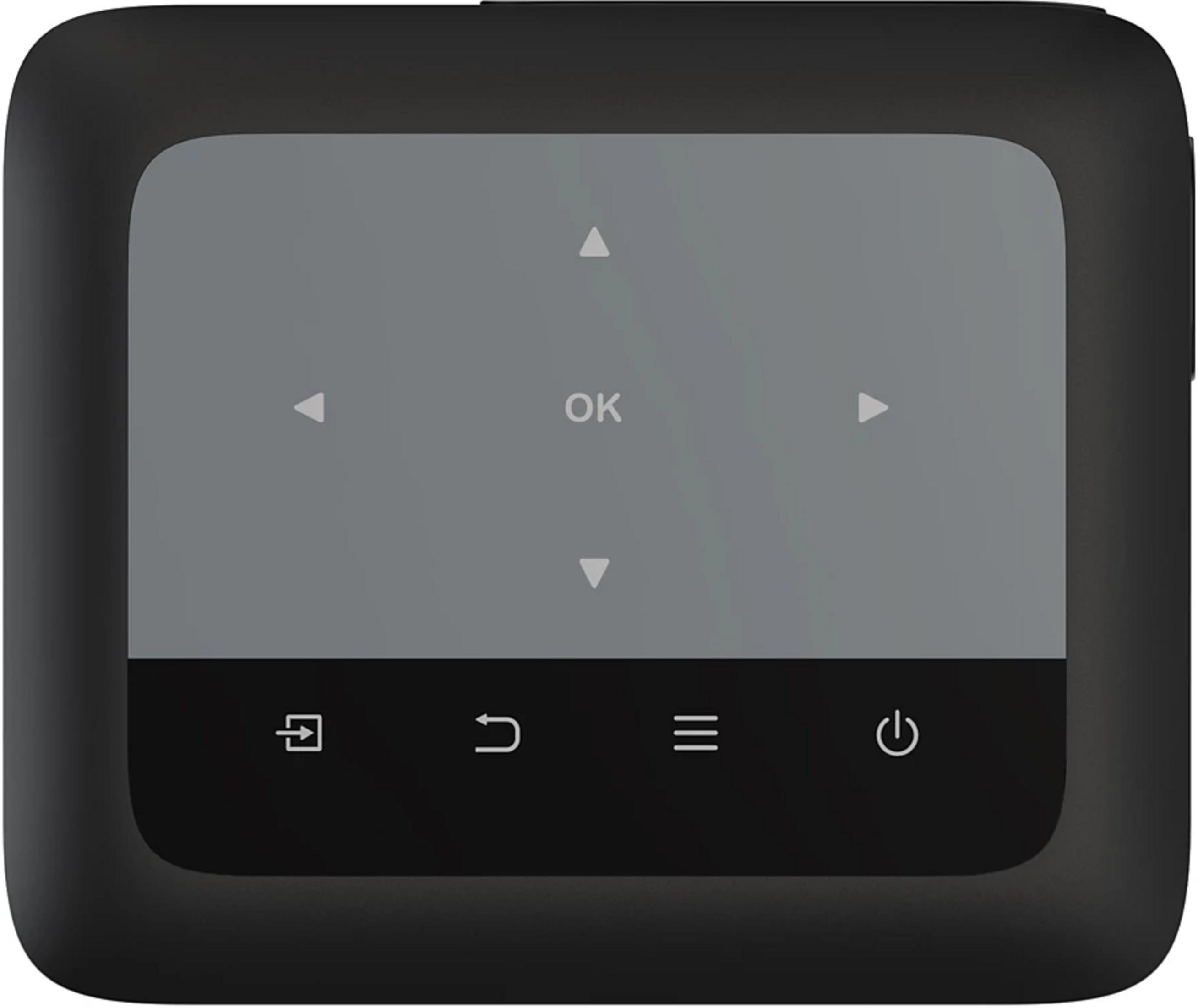 Czarne urządzenie z szarym ekranem pokazującym strzałki nawigacyjne i przycisk OK.