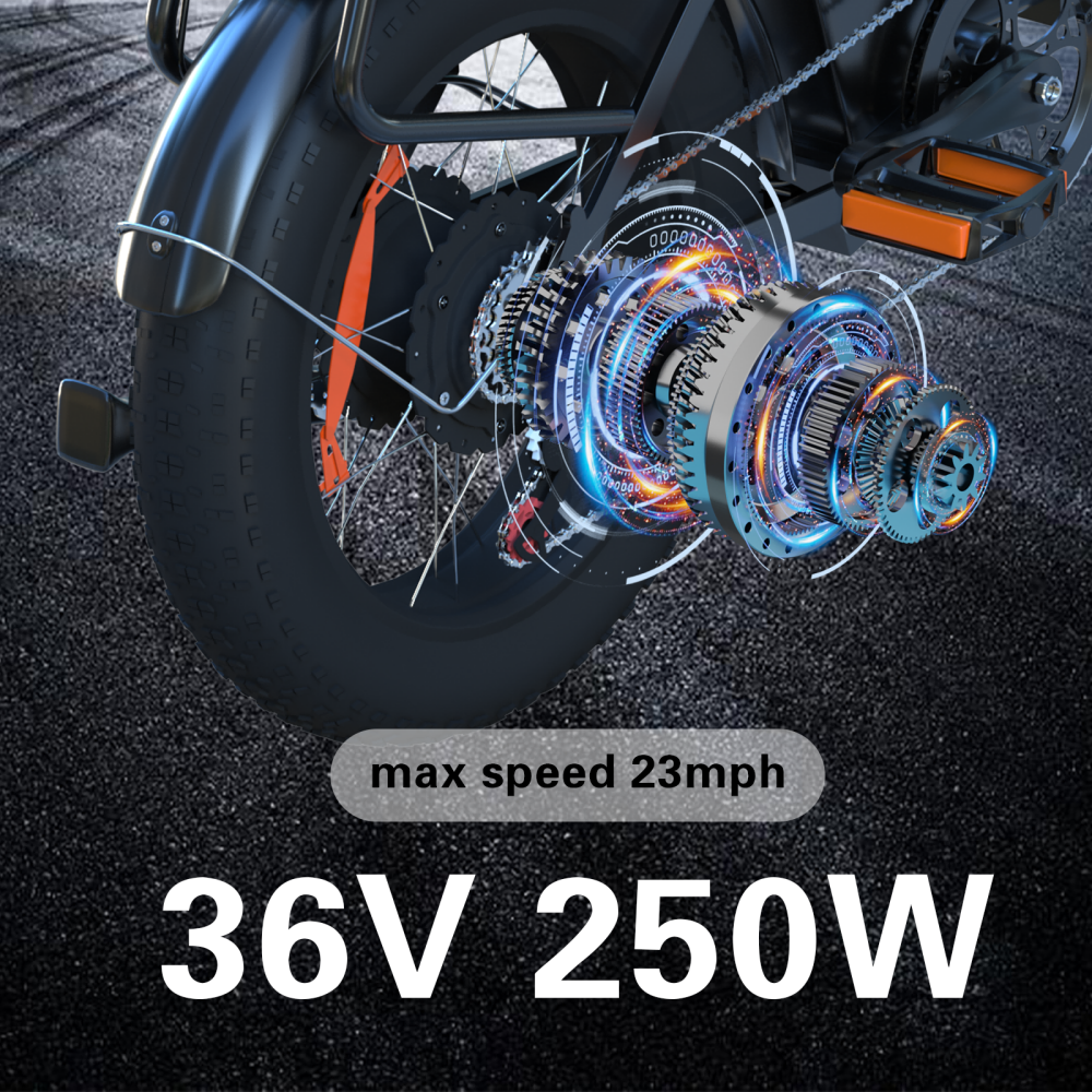 Napęd roweru elektrycznego, 36V 250W, maks. prędkość 23 mph.