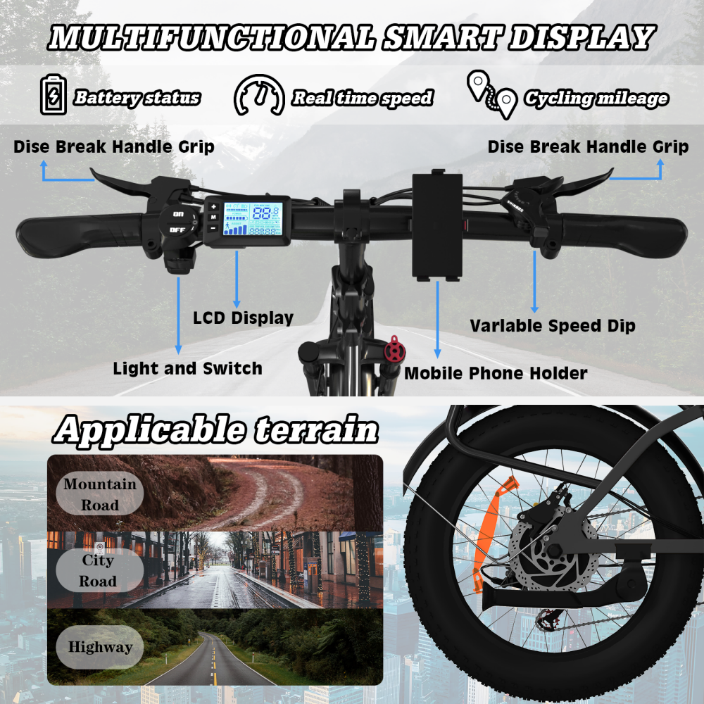 Wyświetlacz wielofunkcyjny z kierownicą, hamulcami, LCD, uchwytem na telefon. Tereny.