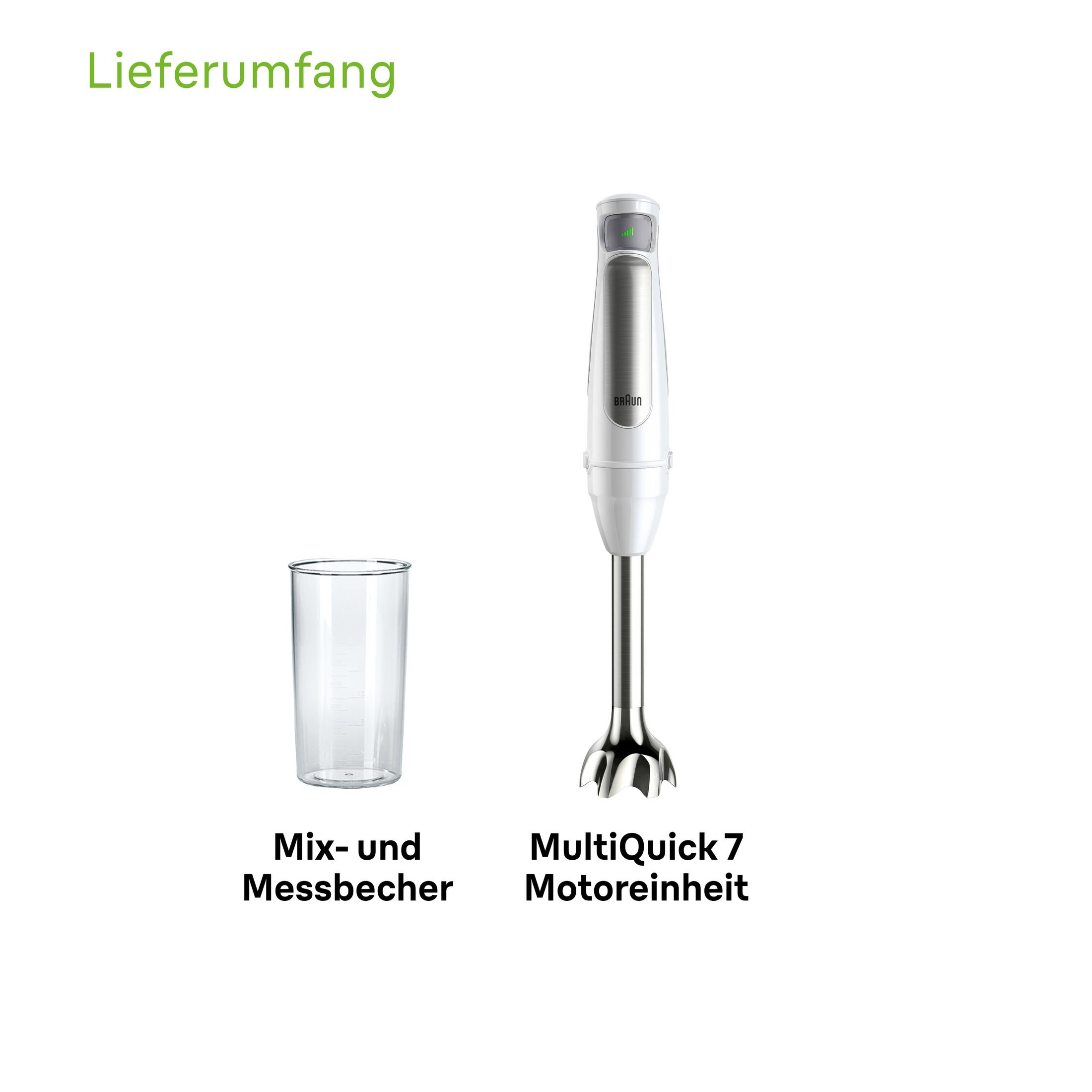 Blender ręczny z kubkiem miarowym, opisany 'MultiQuick 7 Jednostka silnikowa'.